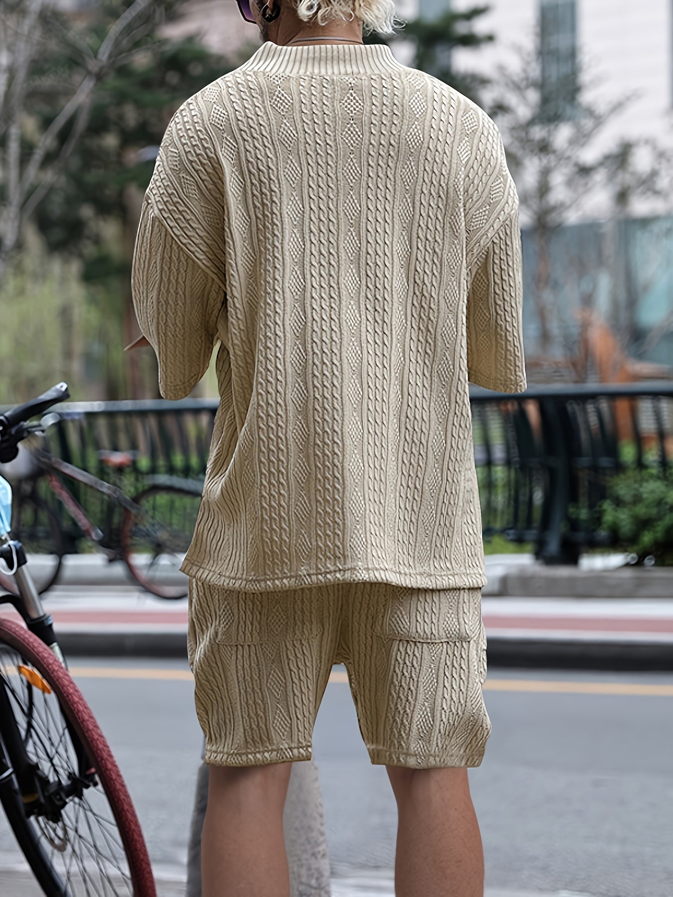 Mens Casual V Neck Knit Sweater And Shorts Set For Summer