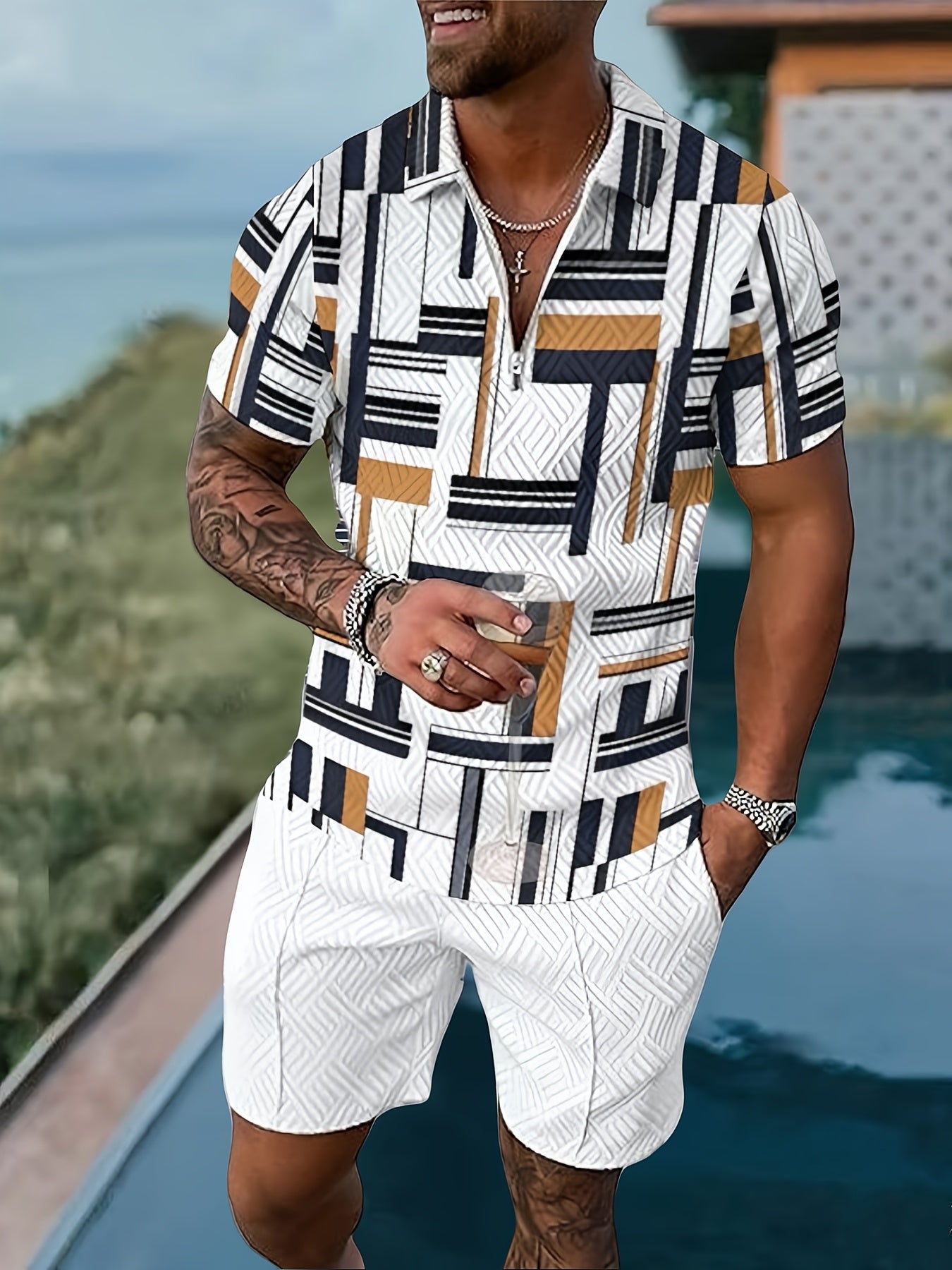 2Pc Men's Casual Sportswear Set 3D Printing T Shirt Shorts