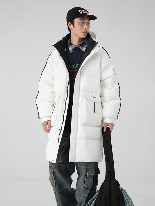 Mens Long Hooded Winter Coat Parka With Zippered Stripes