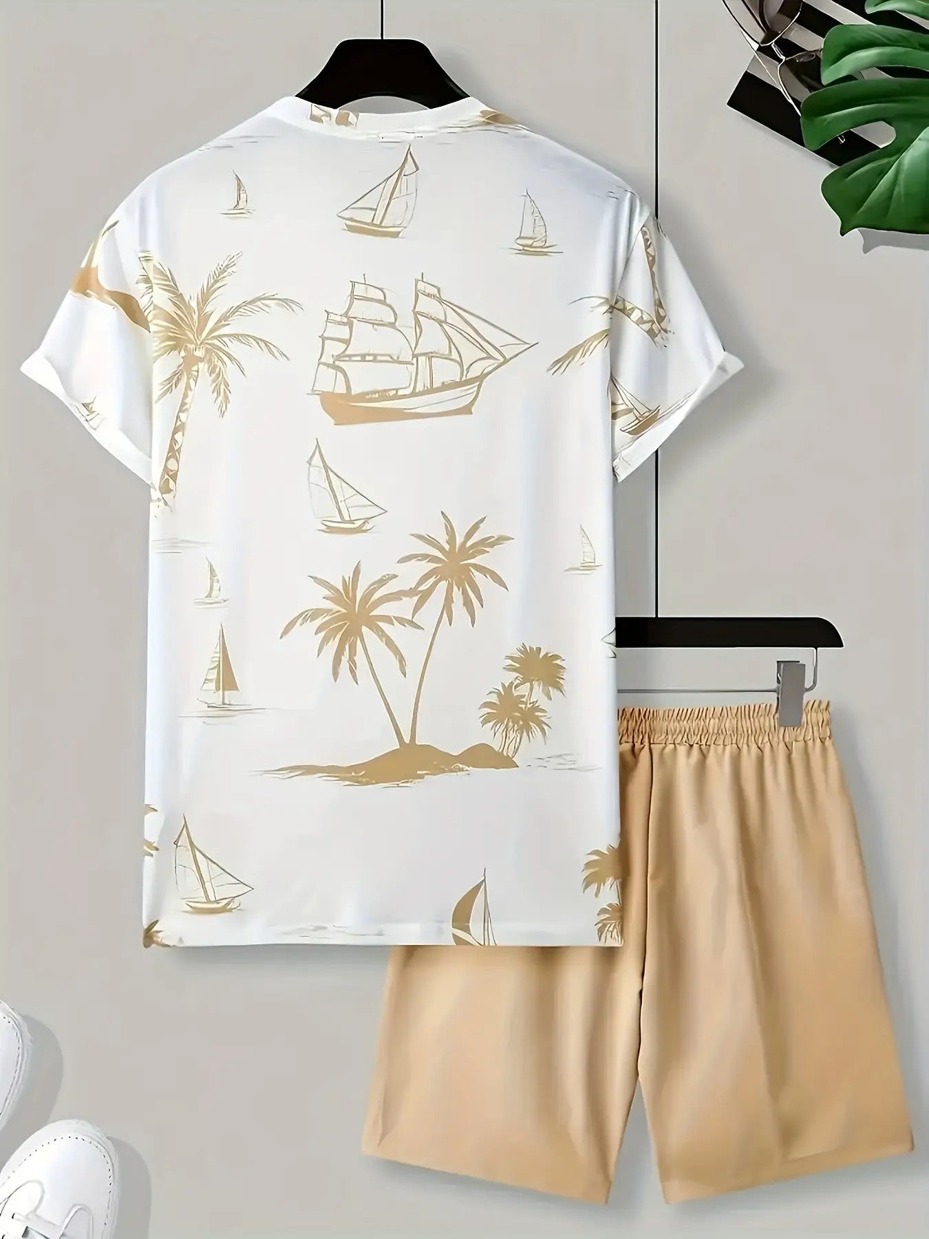 Mens Tropical Palm Nautical Print Tee And Shorts Set