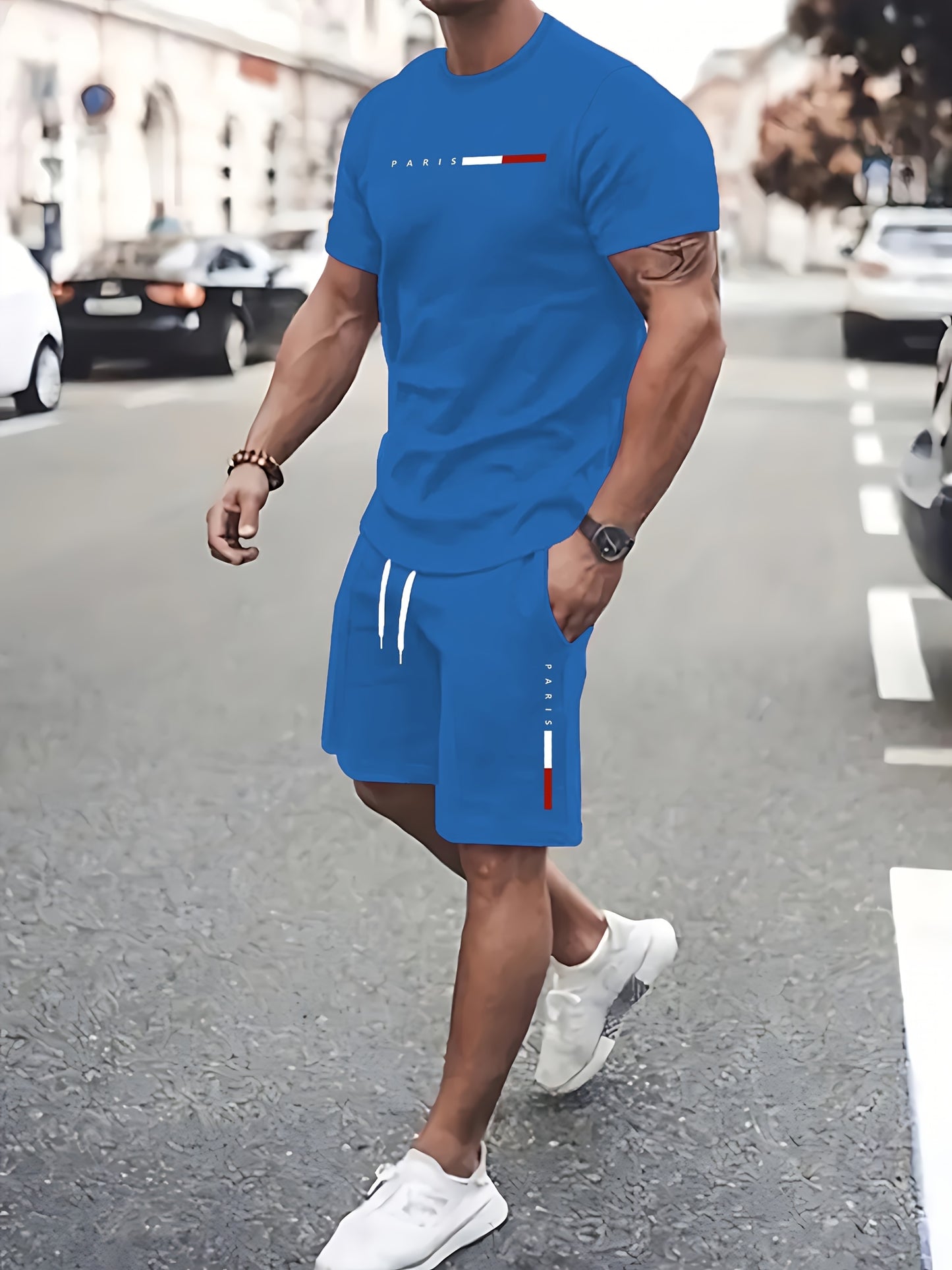 Men's Paris Print Two Piece Casual Sportswear Set Regular