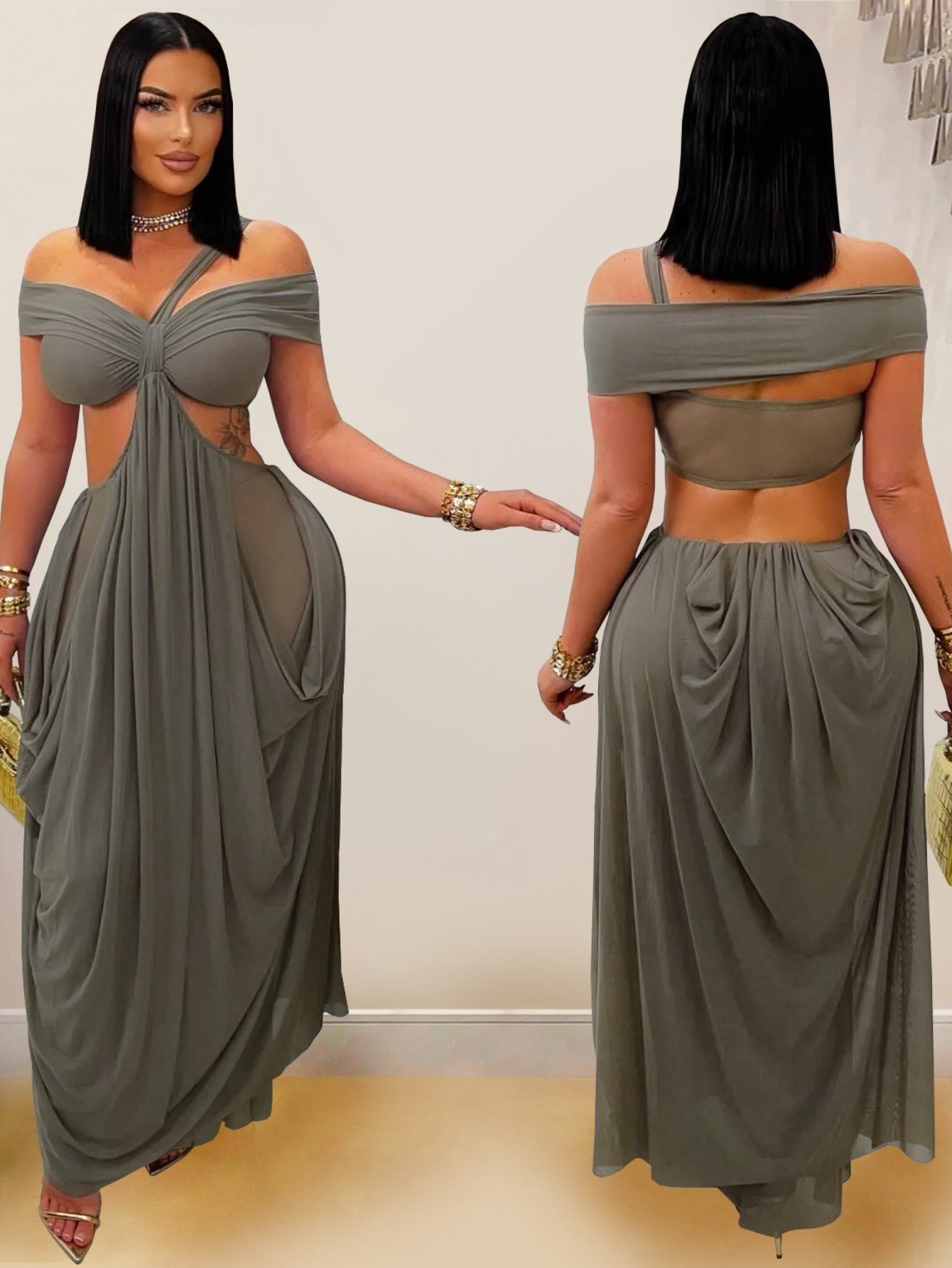 Sexy Strapless Bodycon Sheer Mesh Dress for Evening Wear
