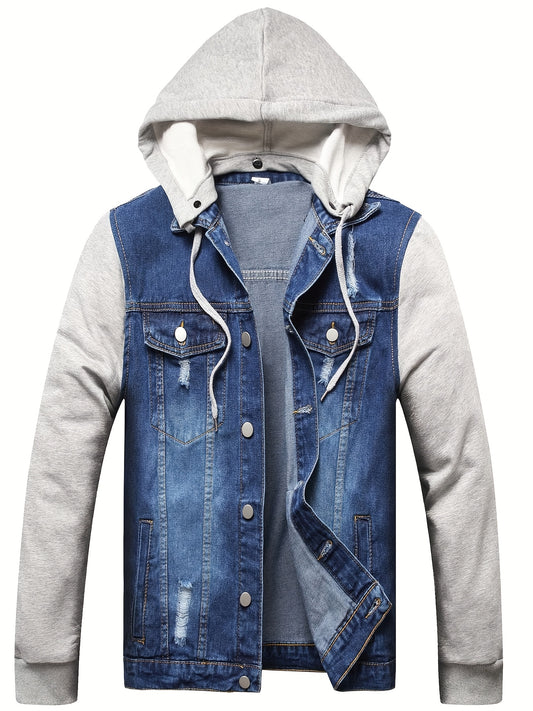 LZLER Hooded Denim Jacket For Men Casual Slim Fit Style