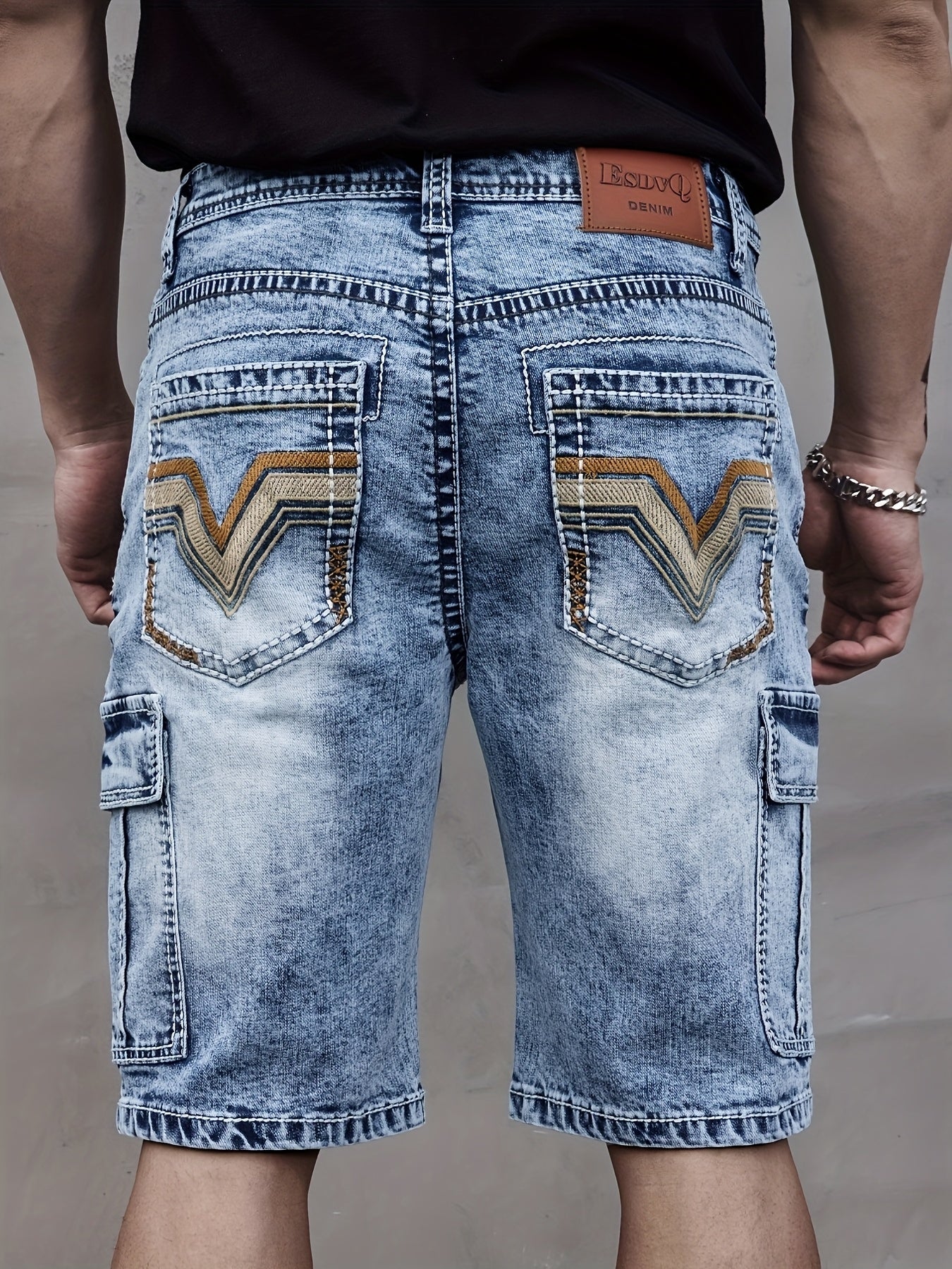 ESDVQ Mens Denim Shorts With Multi Pockets Stretch Fit