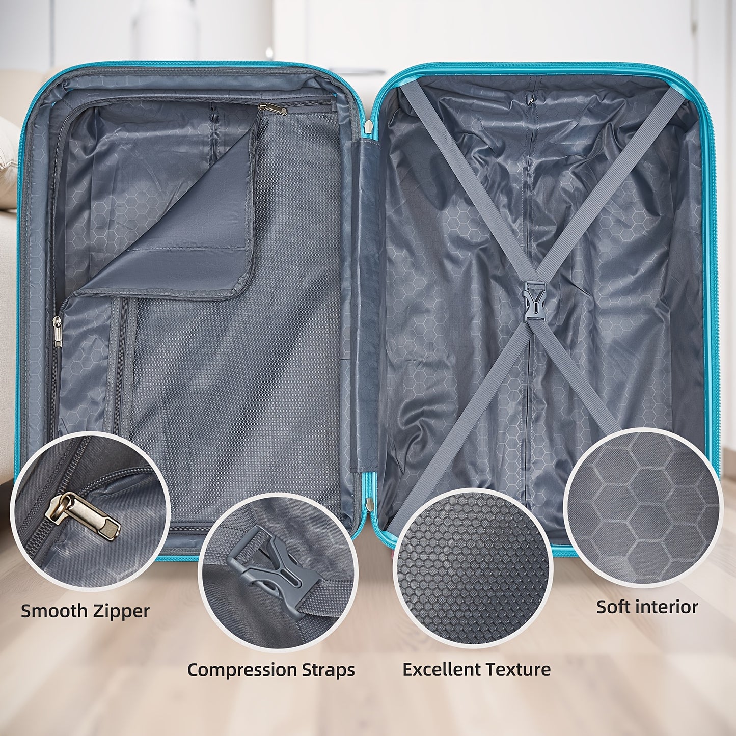 Hardside Luggage Set 5pc With Wheels PC ABS Lightweight