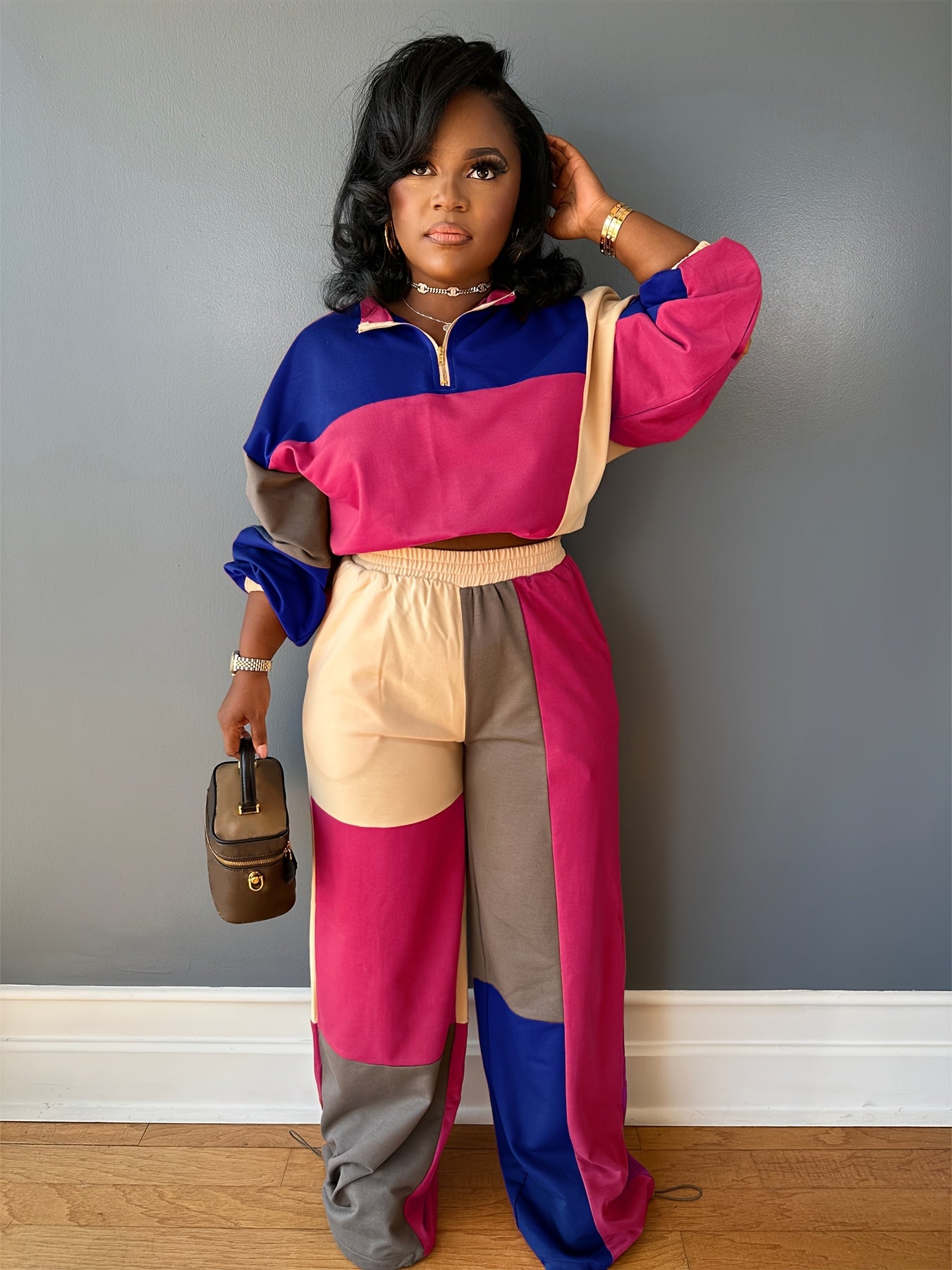 European American Style Two Piece Women Set Top And Pants