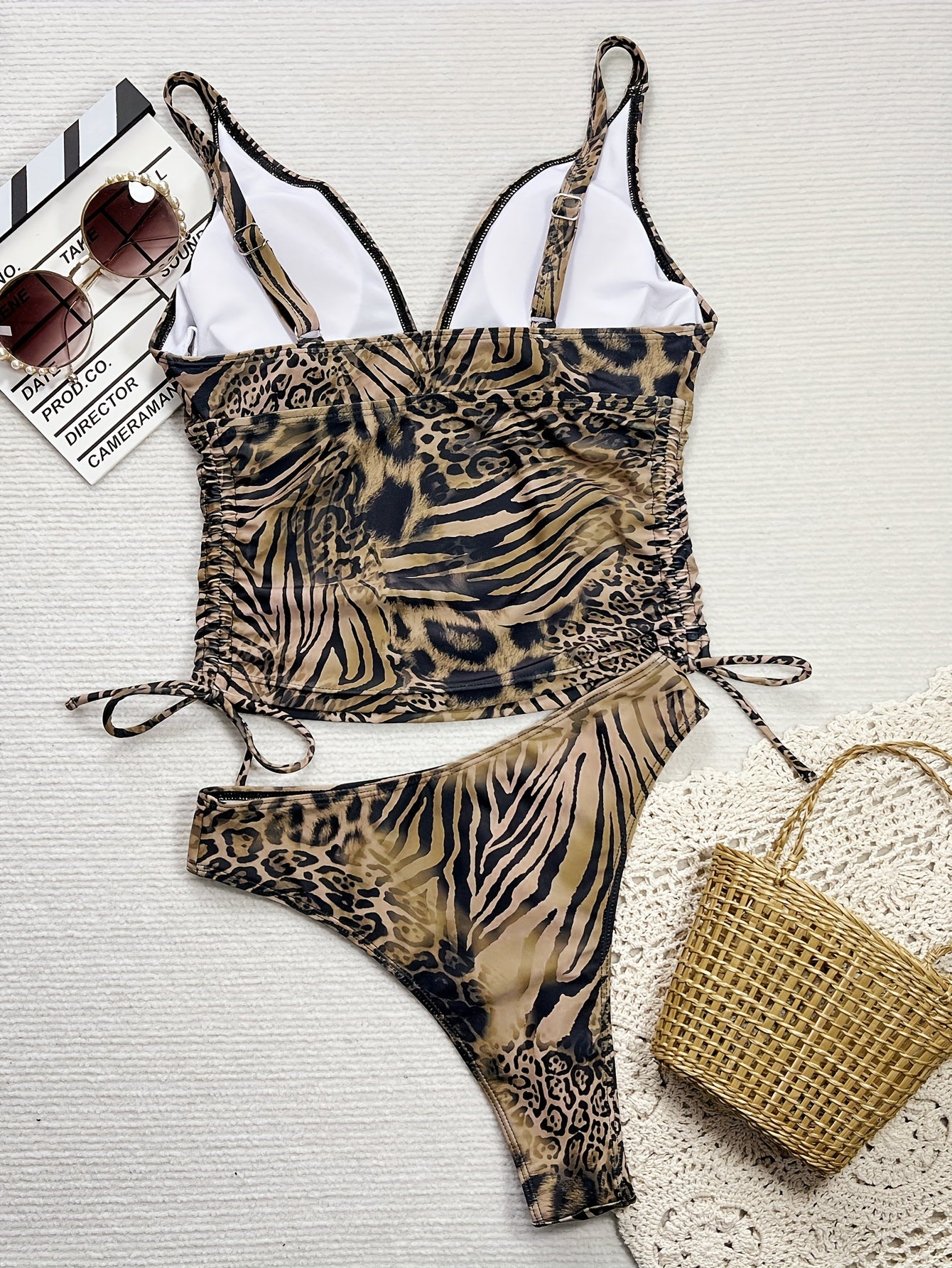 Leopard Print V Neck Bikini Swimsuit For Women Sexy