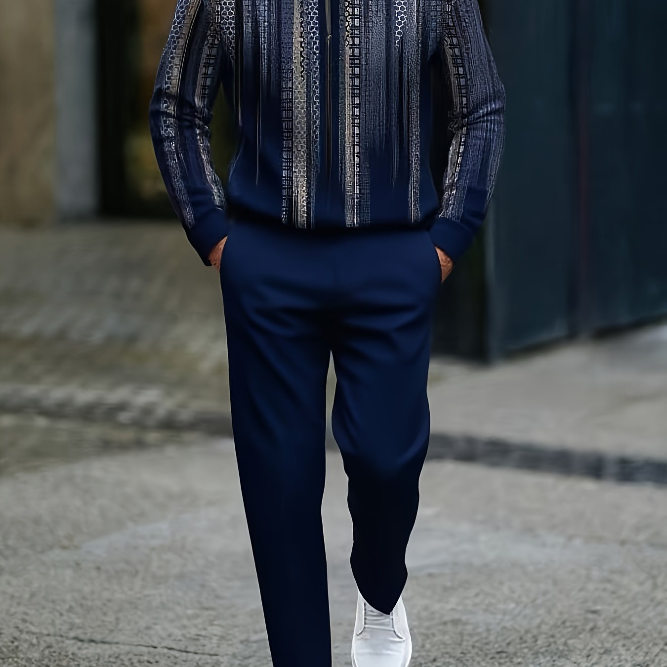 Mens 2 Pack Long Sleeve Sports Suit Set With 3D Pattern