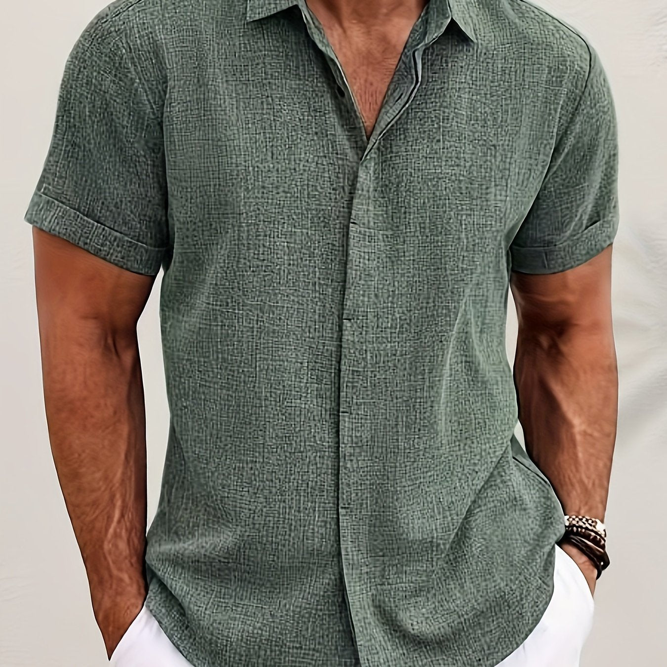 SCACTO Men's Lapel Short Sleeve Shirt Polyester Summer