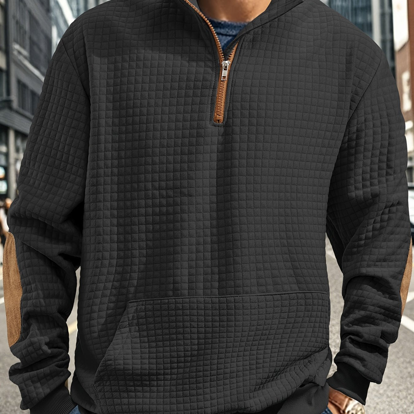 Men Casual Versatile Half Zip Quilted Sweatshirt Cozy