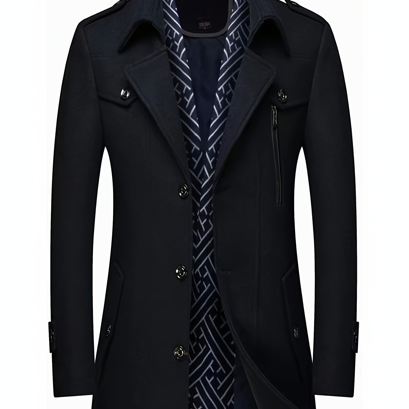 MSOPCCA Mens Velvet Blend Coat Trench With Detachable Scarf