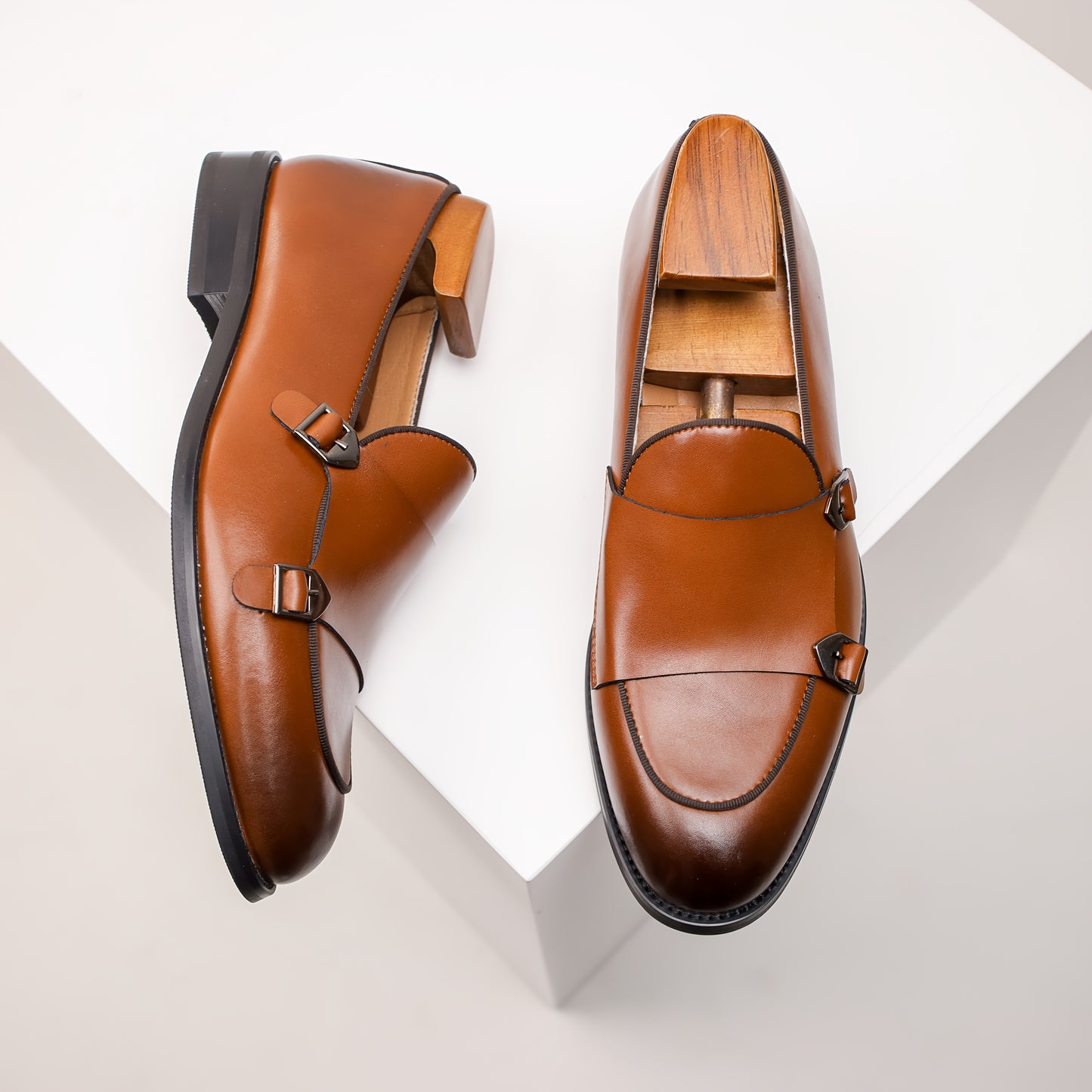 JASONSTAR Genuine Leather Double Monk Strap Loafers