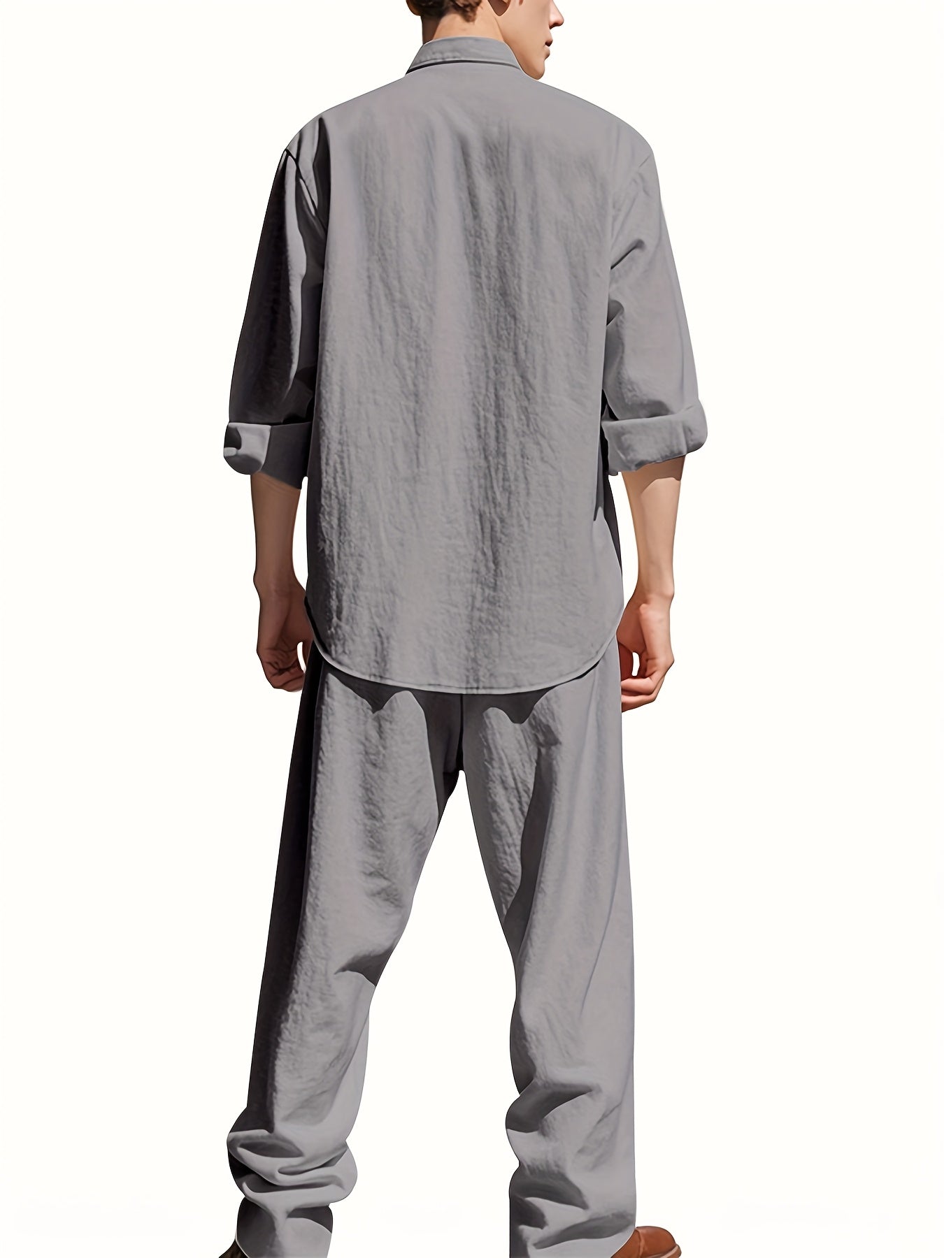 Mens Breathable Linen Suit Set Two Piece Office Wear