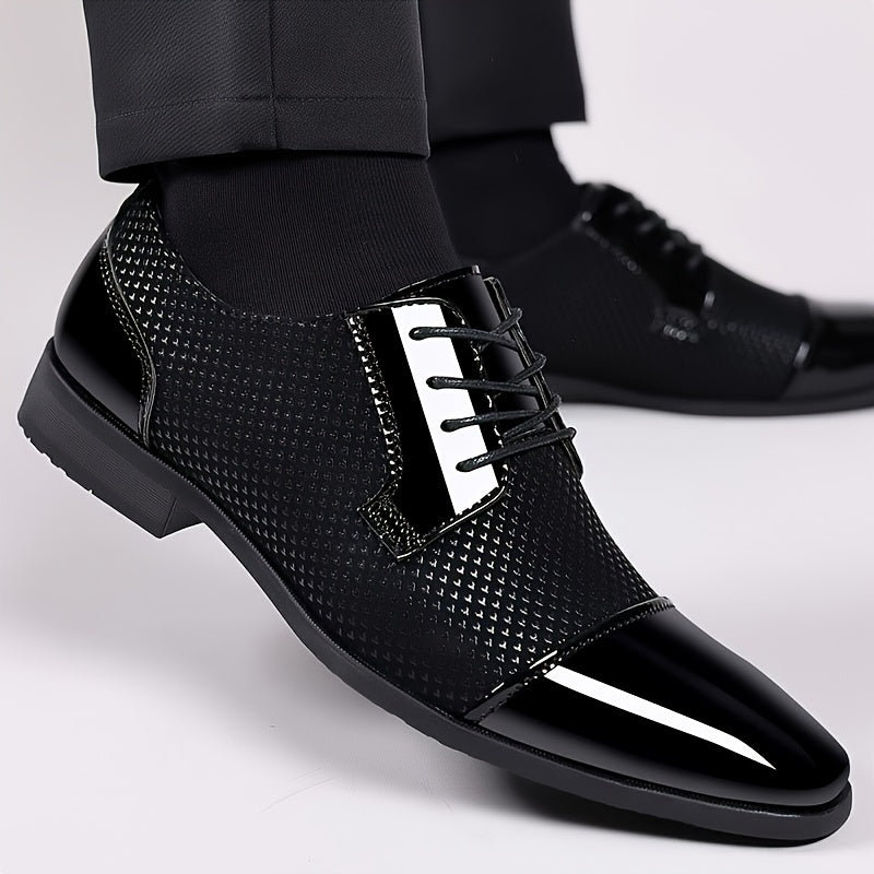 Men Black Slip On Dress Shoes Glossy Pointed Toe Metallic