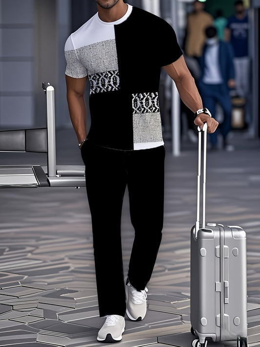 Geometric Pattern Men Leisure Wear Set European American