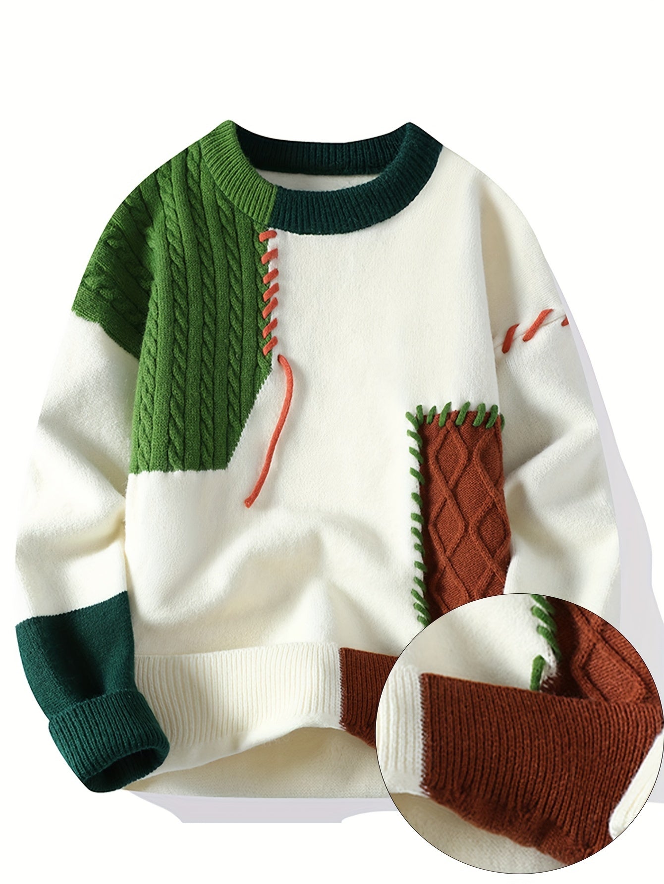 SENMEIGUO Men Color Block Long Sleeve Knit Sweater Casual