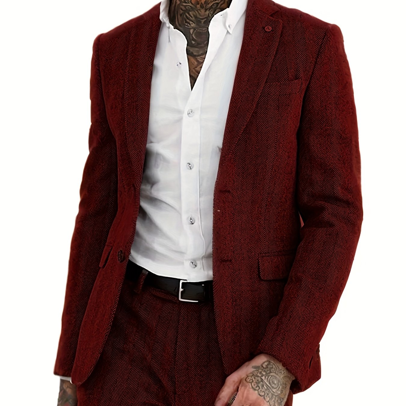 Men's Wool Blend Tweed Suit Herringbone Formal Wedding Event