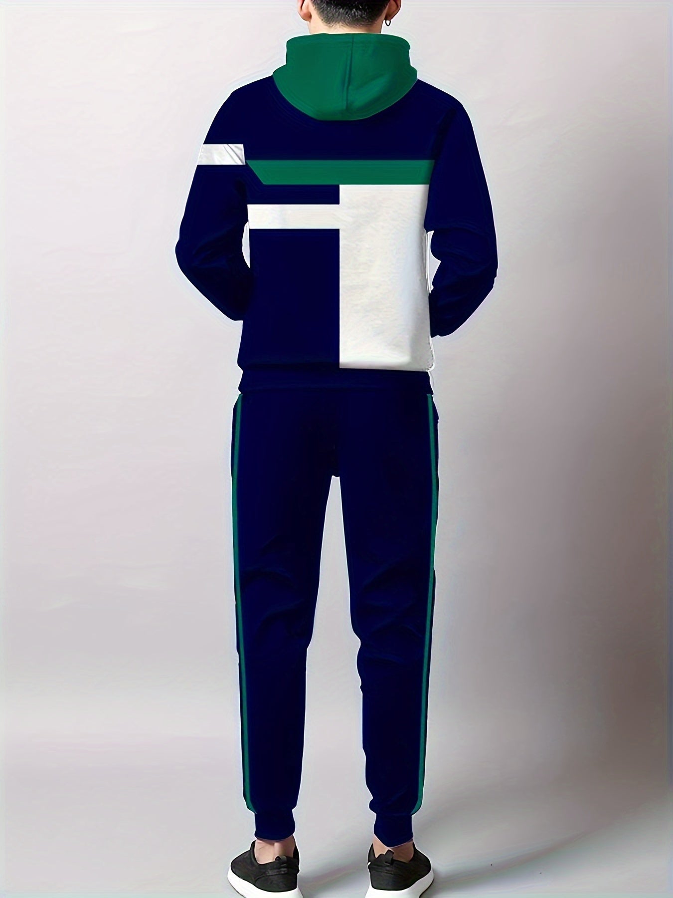 Mens Digital Print Hooded Tracksuit Set Polyester Outdoor