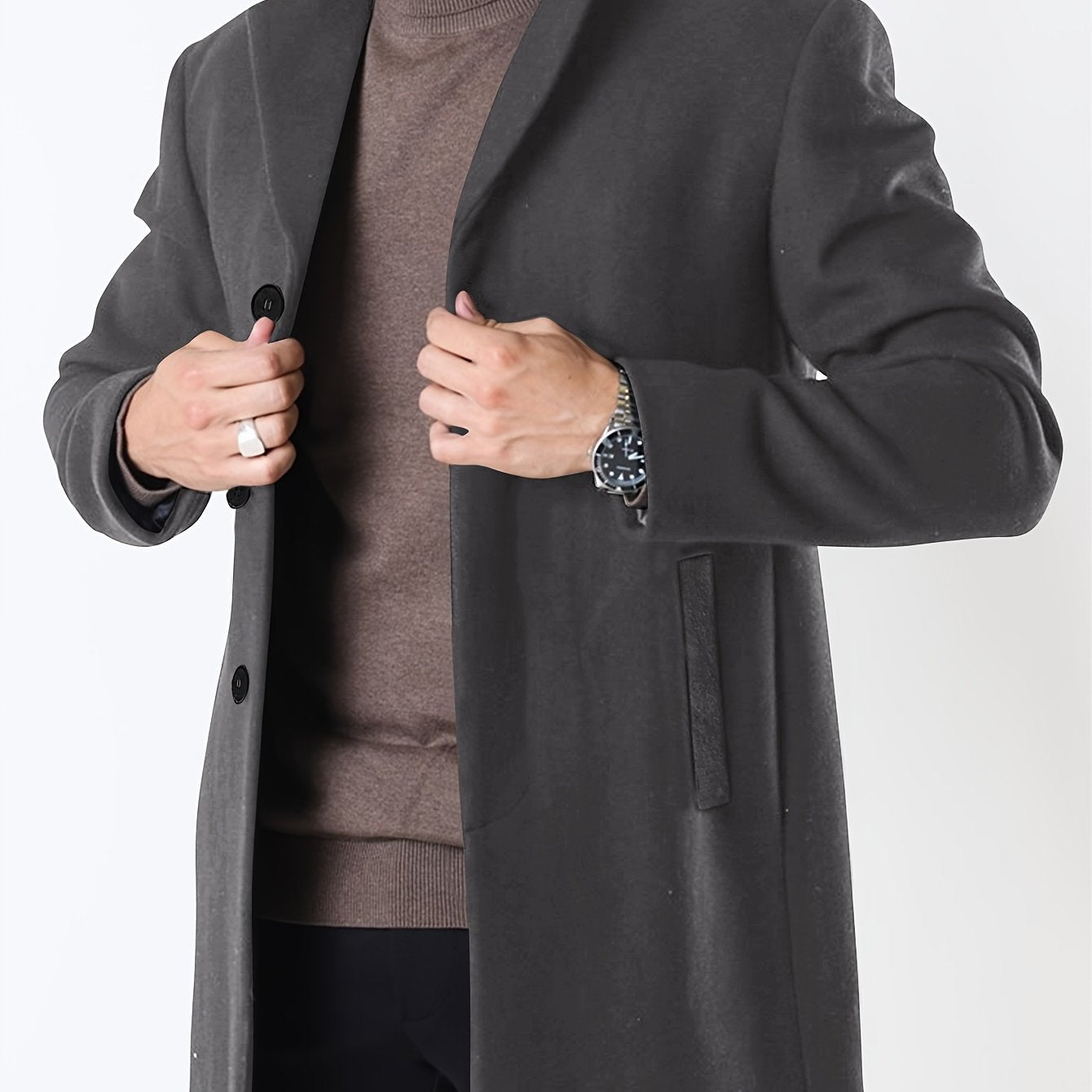 BOWOWOR Mens Slim Fit Trench Coat Notched Collar Outerwear