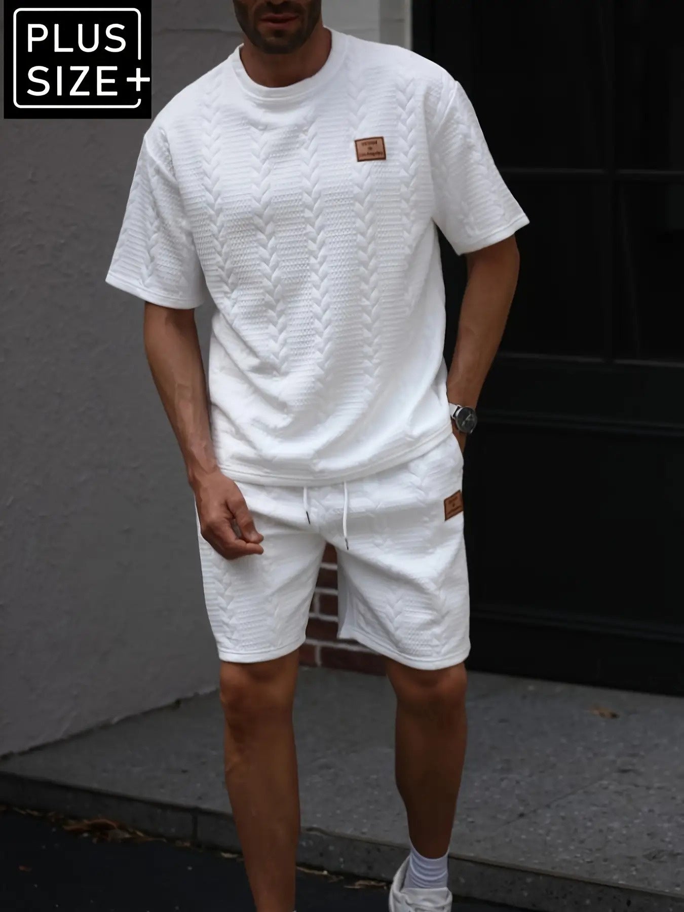 Mens Jacquard Two Piece Casual Set Breathable Homewear