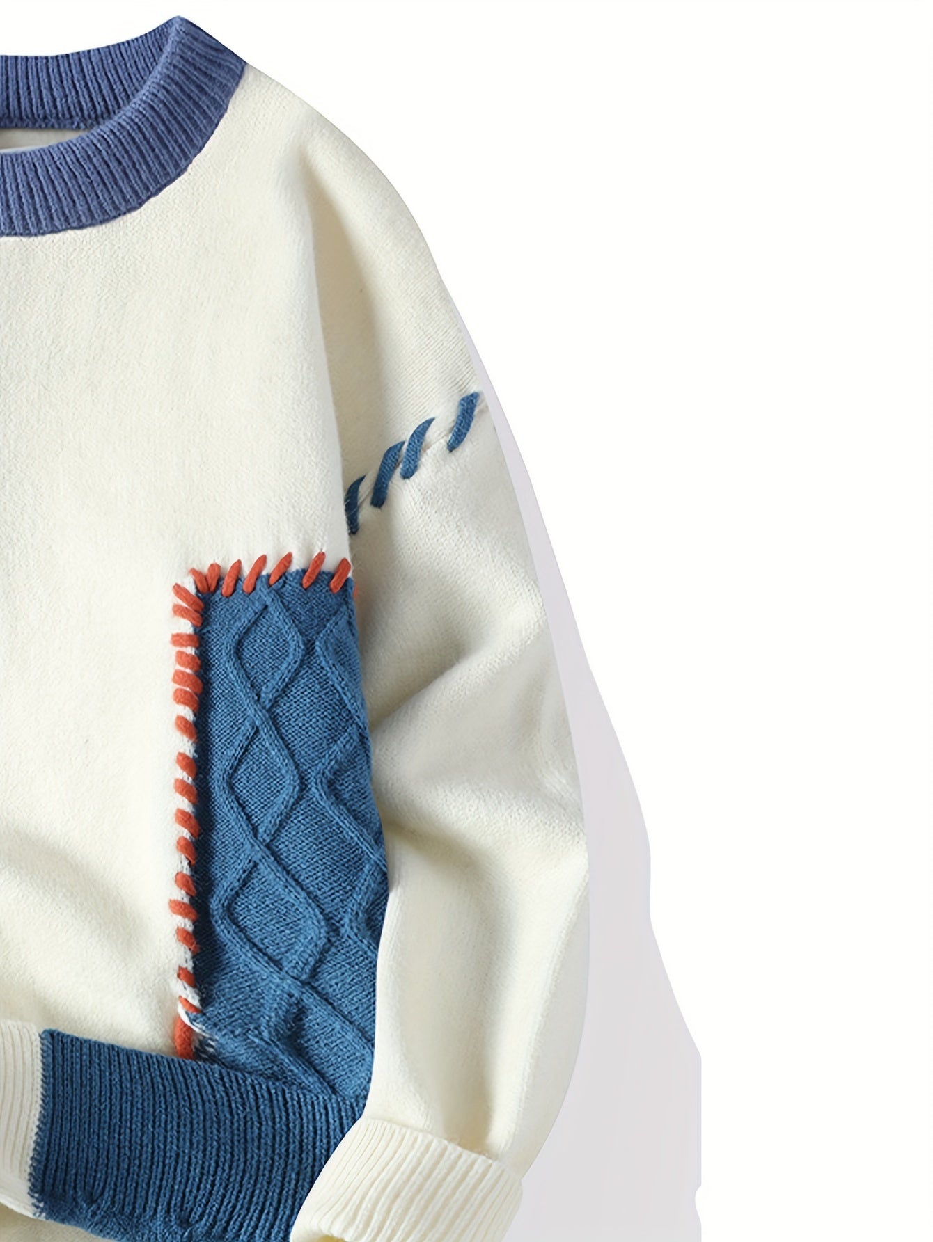 SENMEIGUO Men Color Block Long Sleeve Knit Sweater Casual