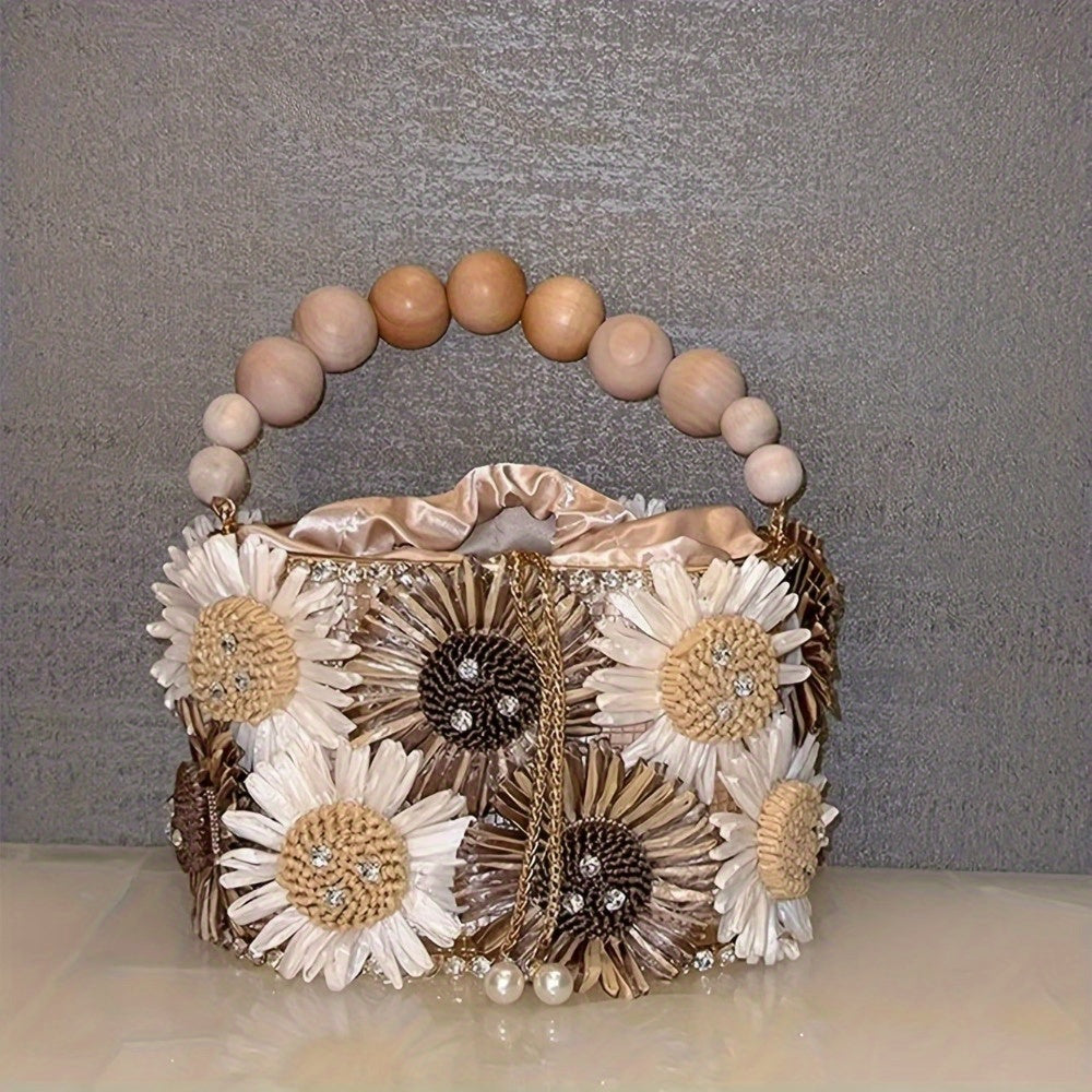 Elegant Beaded Floral Bucket Bag Crossbody For Weddings