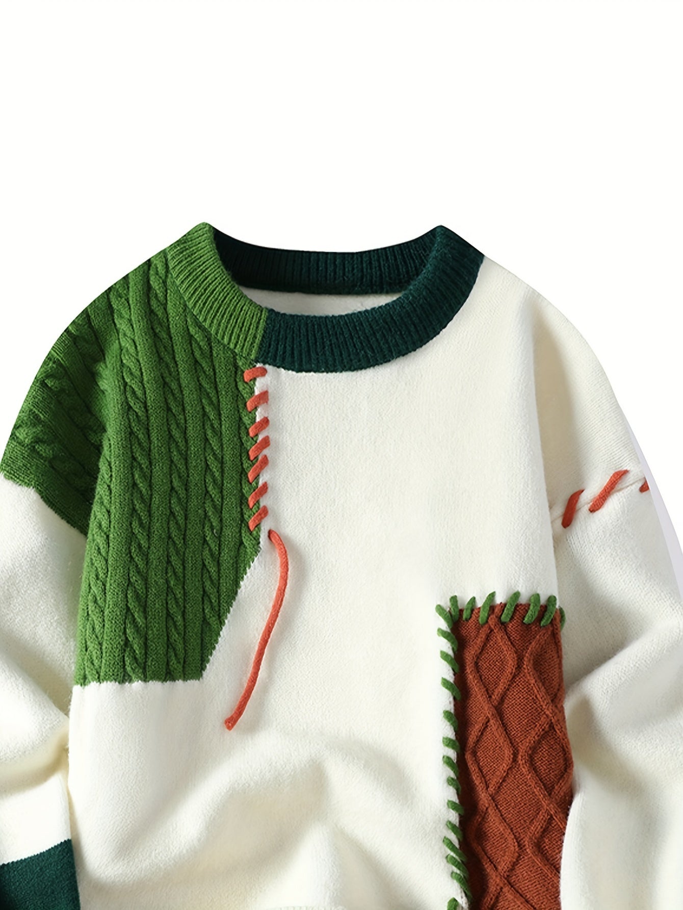SENMEIGUO Men Color Block Long Sleeve Knit Sweater Casual