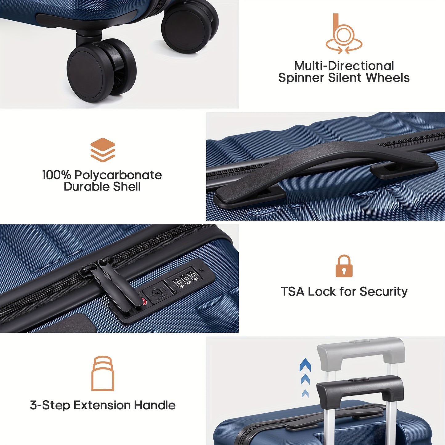 Suitcase Set 6pcs, 20/24/28 IN Expandable Carry On Luggage With TSA Lock Spinner Wheels Telescopic Handle, PC Hard Shell Luggage Set