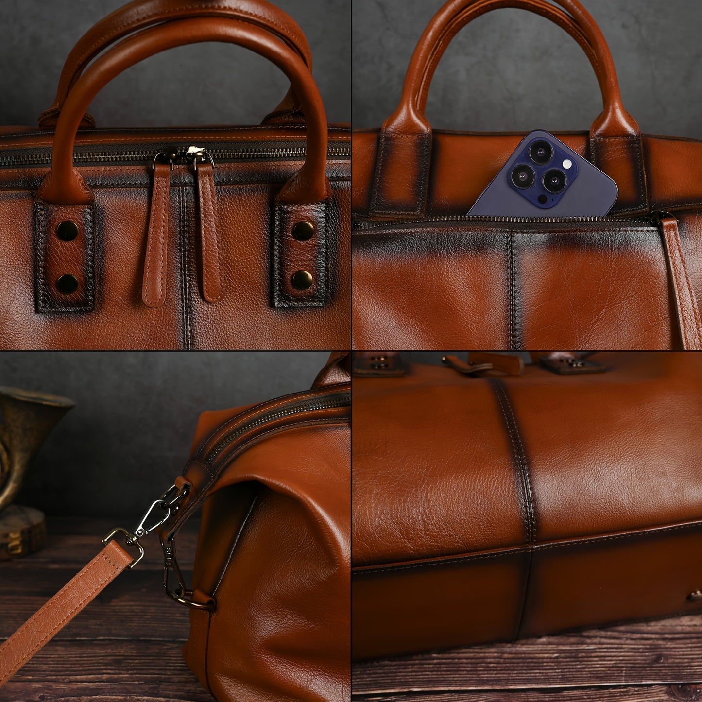 Genuine Leather Dumpling Bag Top Handle Detachable Strap