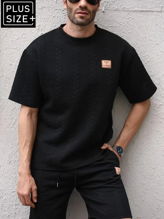 Mens Jacquard Two Piece Casual Set Breathable Homewear