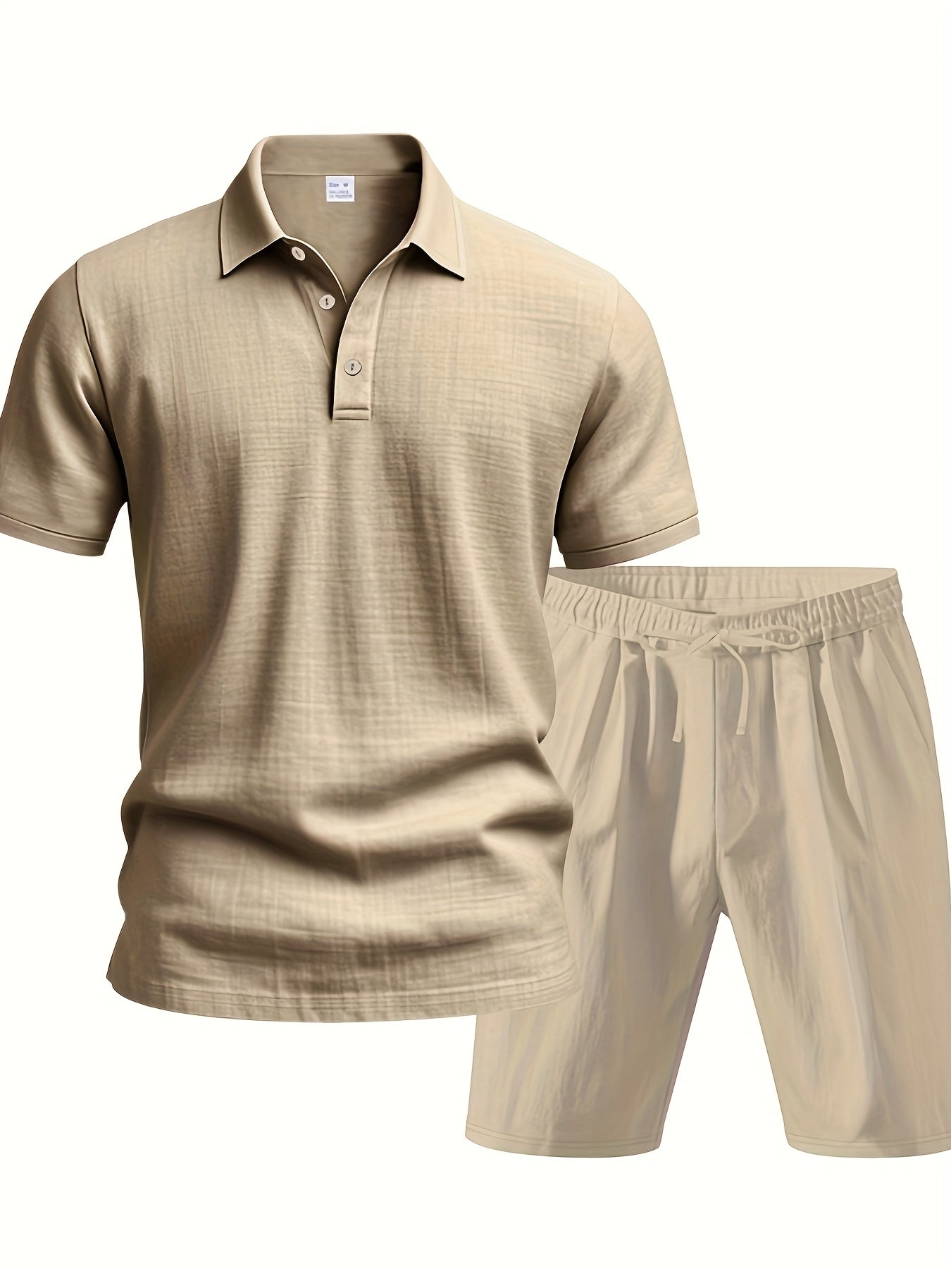 Casual Linen Mens Two Piece Set Polo Shirt And Shorts