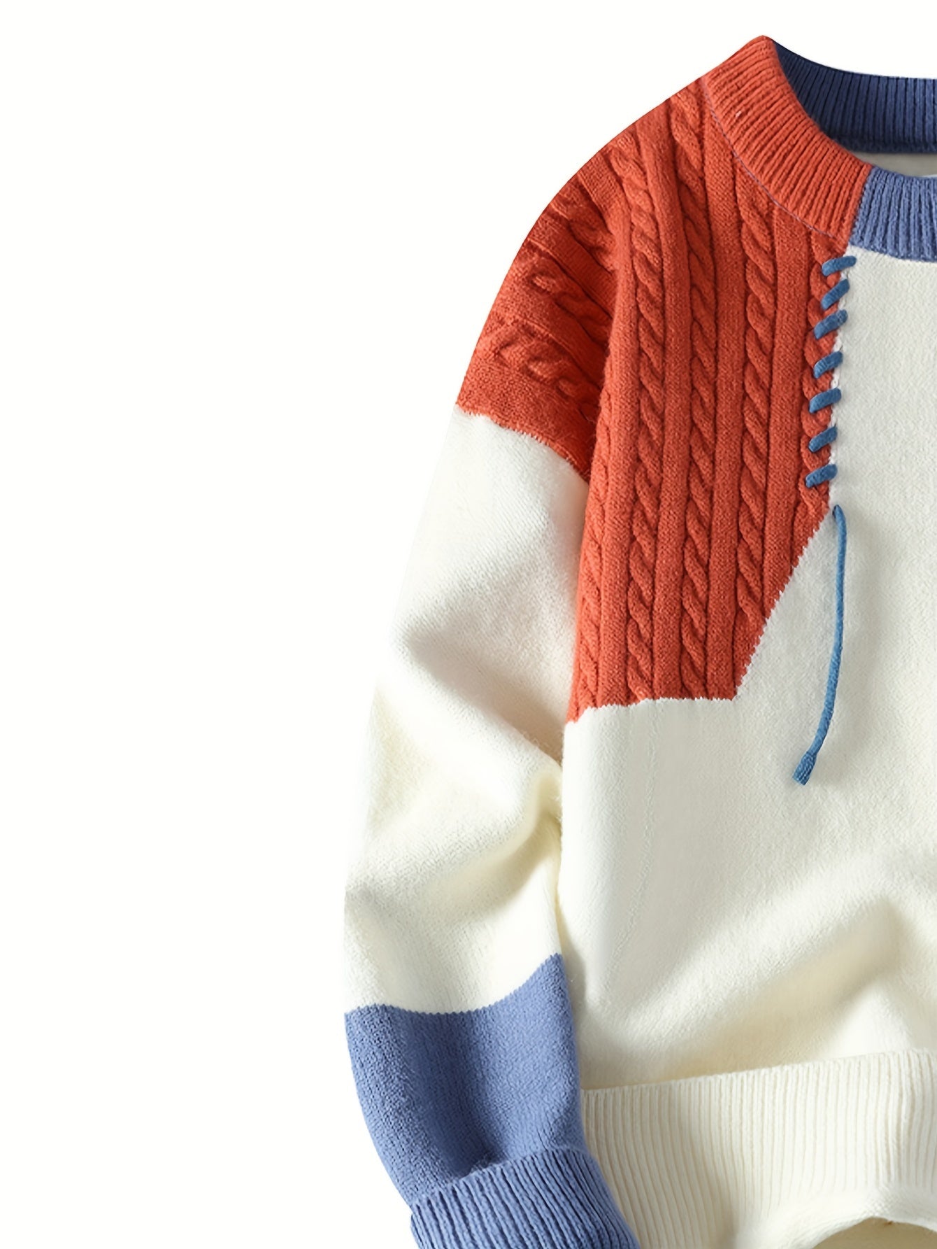 SENMEIGUO Men Color Block Long Sleeve Knit Sweater Casual