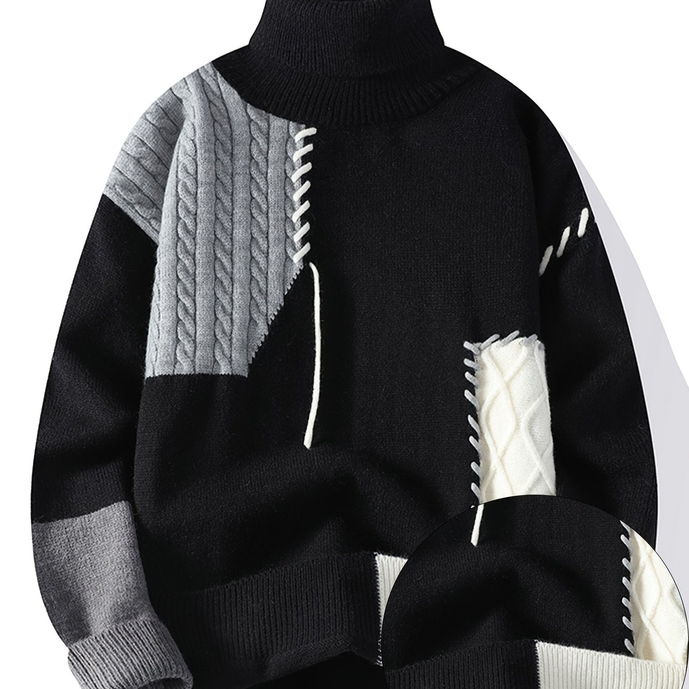 SENMEIGUO Mens Slim Fit Geometric Knit Pullover High Neck