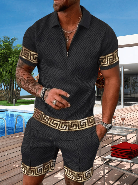 Geometric Pattern Men Two Piece Set For Daily Casual Wear