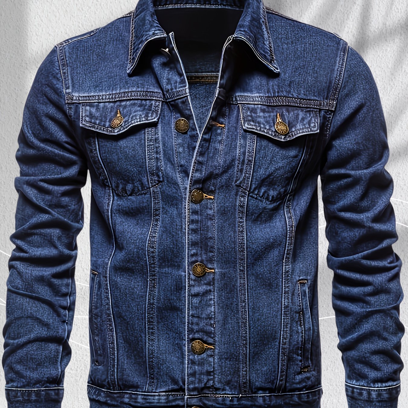 Mens Casual Denim Jacket With Lapel And Multiple Pockets