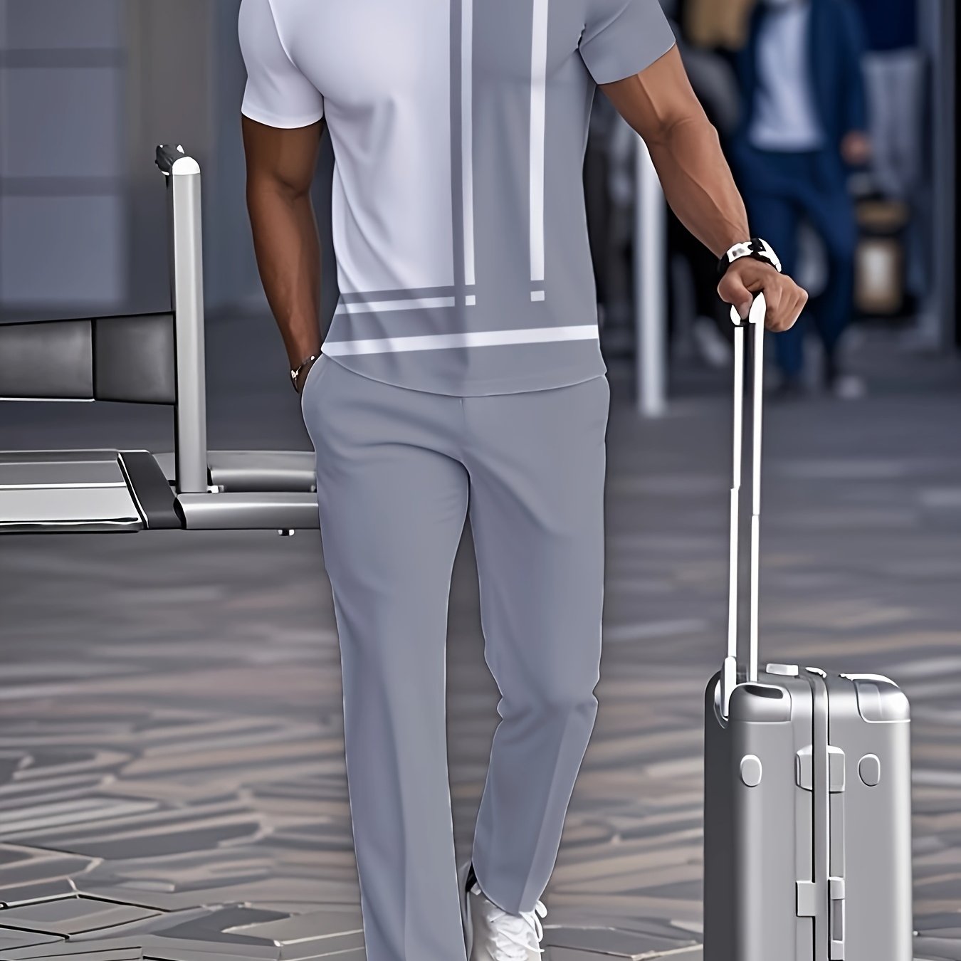 Geometric Pattern Men Leisure Wear Set European American