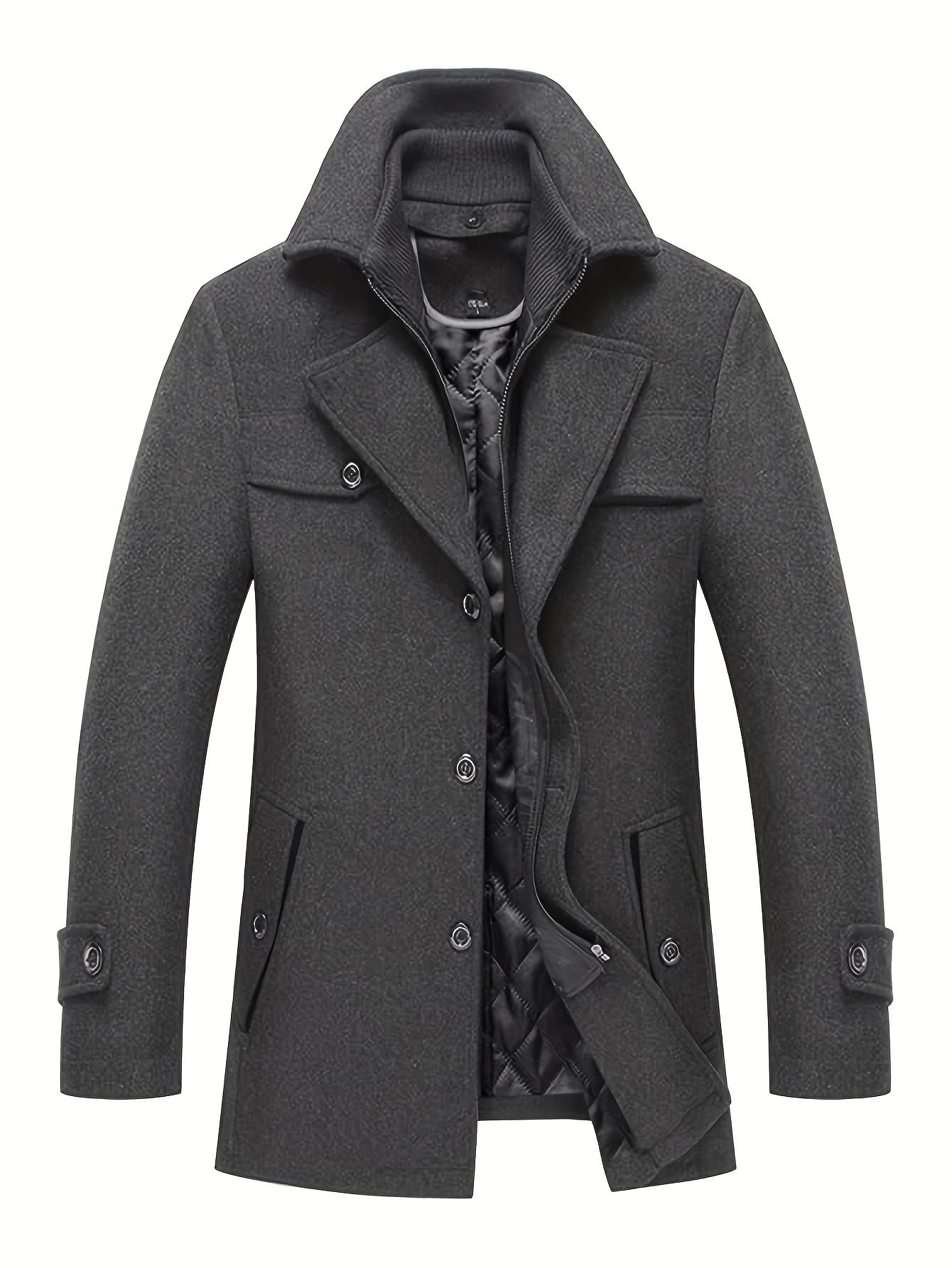 INVACHI Wool Blend Trench Coat With Detachable Scarf