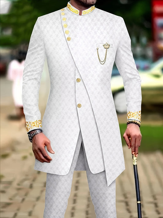 Geometric Pattern Men's Casual Two-Piece Suit Set Polyester