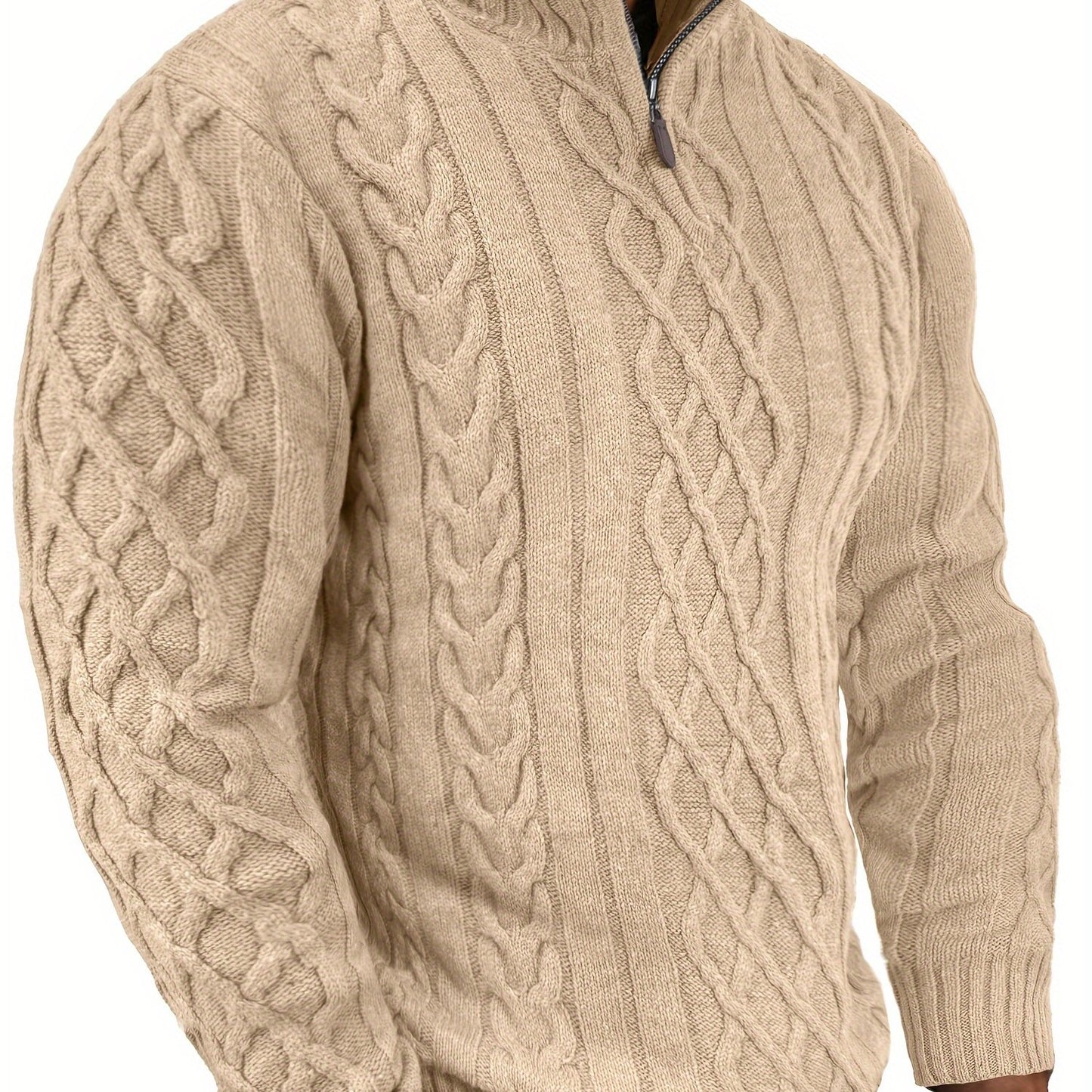 COMDECEVIS Mens Quarter Zip Cable Knit Mock Neck Sweater