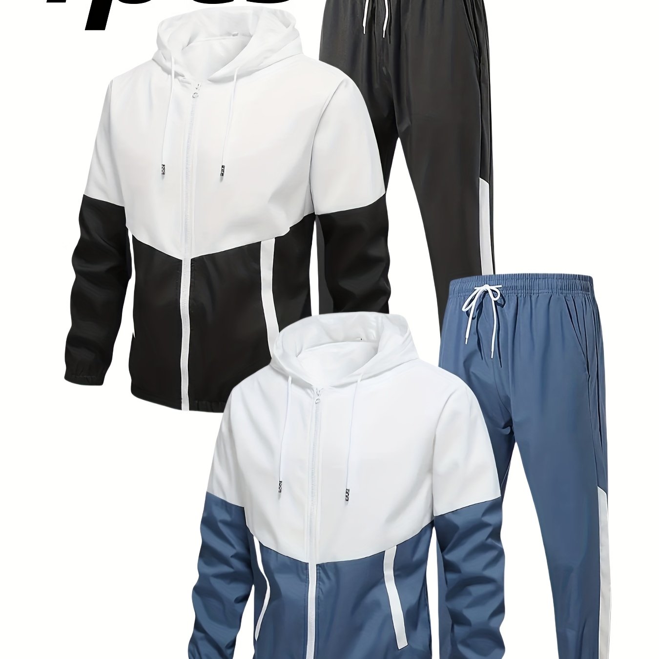 Men Hooded Sports Suit Set Jacket And Drawstring Pants