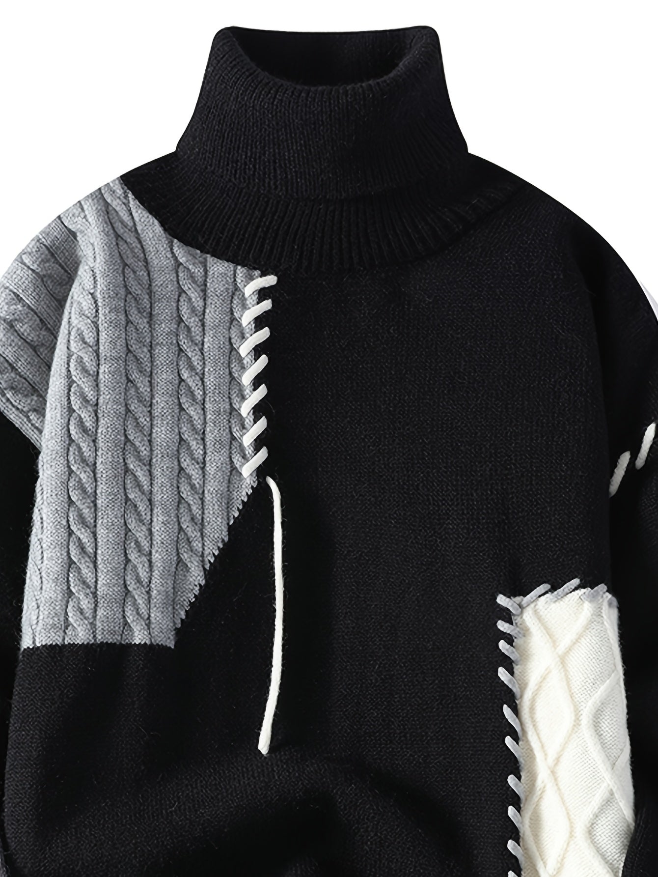 SENMEIGUO Mens Slim Fit Geometric Knit Pullover High Neck