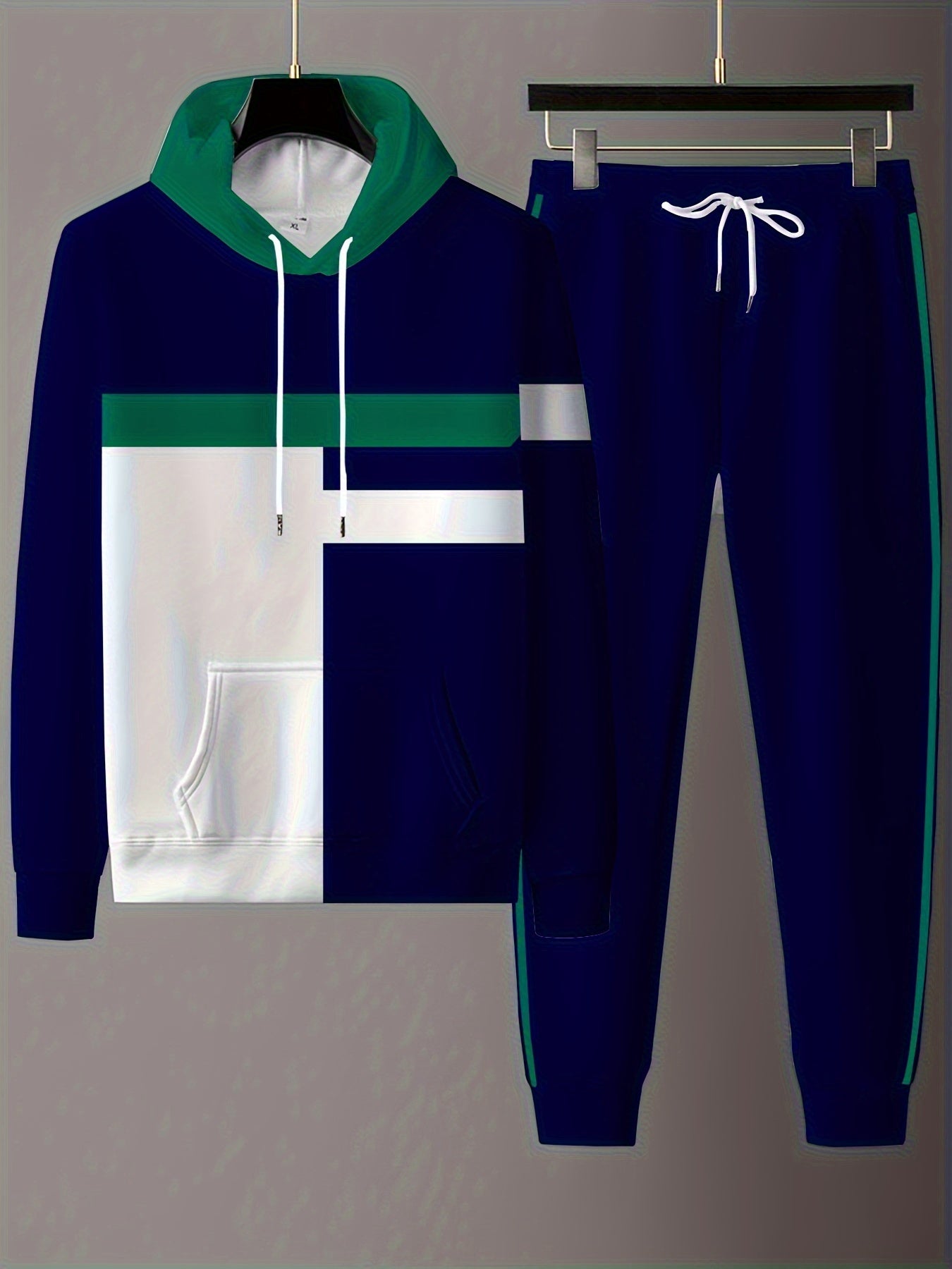Mens Digital Print Hooded Tracksuit Set Polyester Outdoor