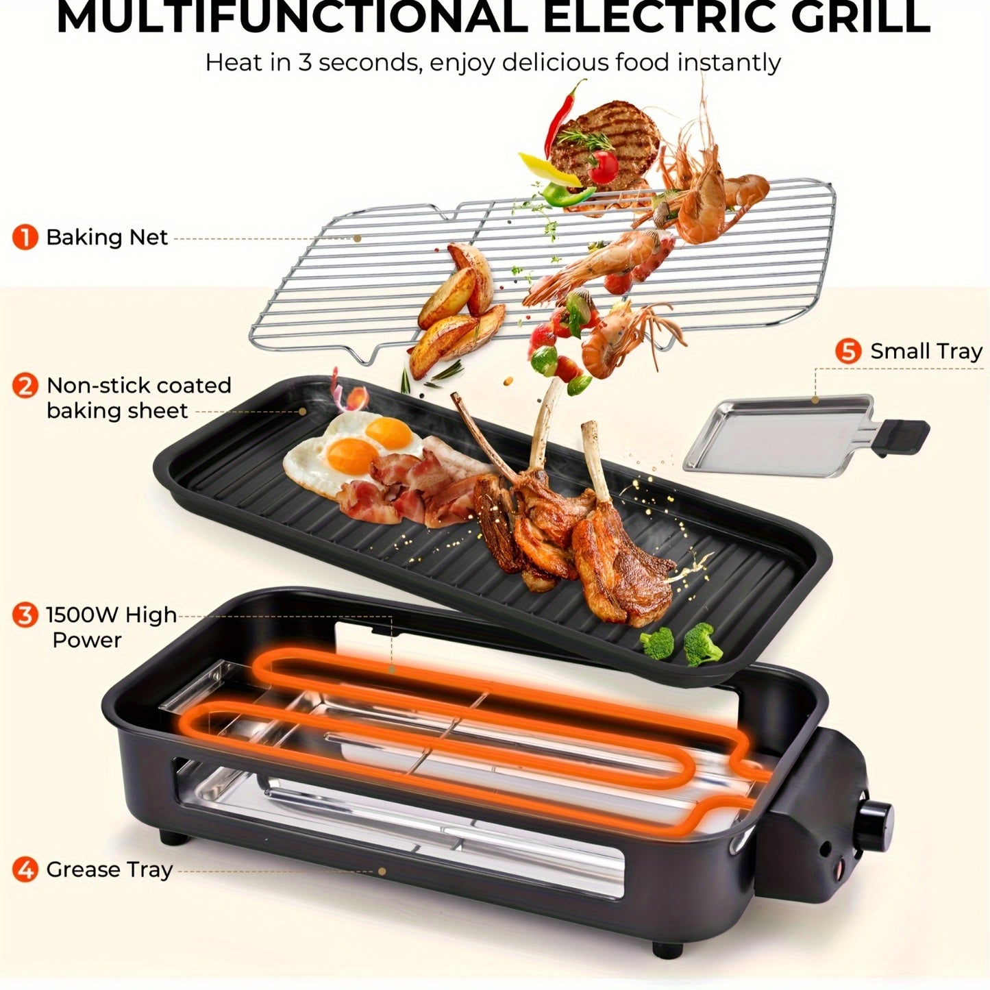 PUKOMC Electric Commercial Griddle 1500W Indoor Smokeless