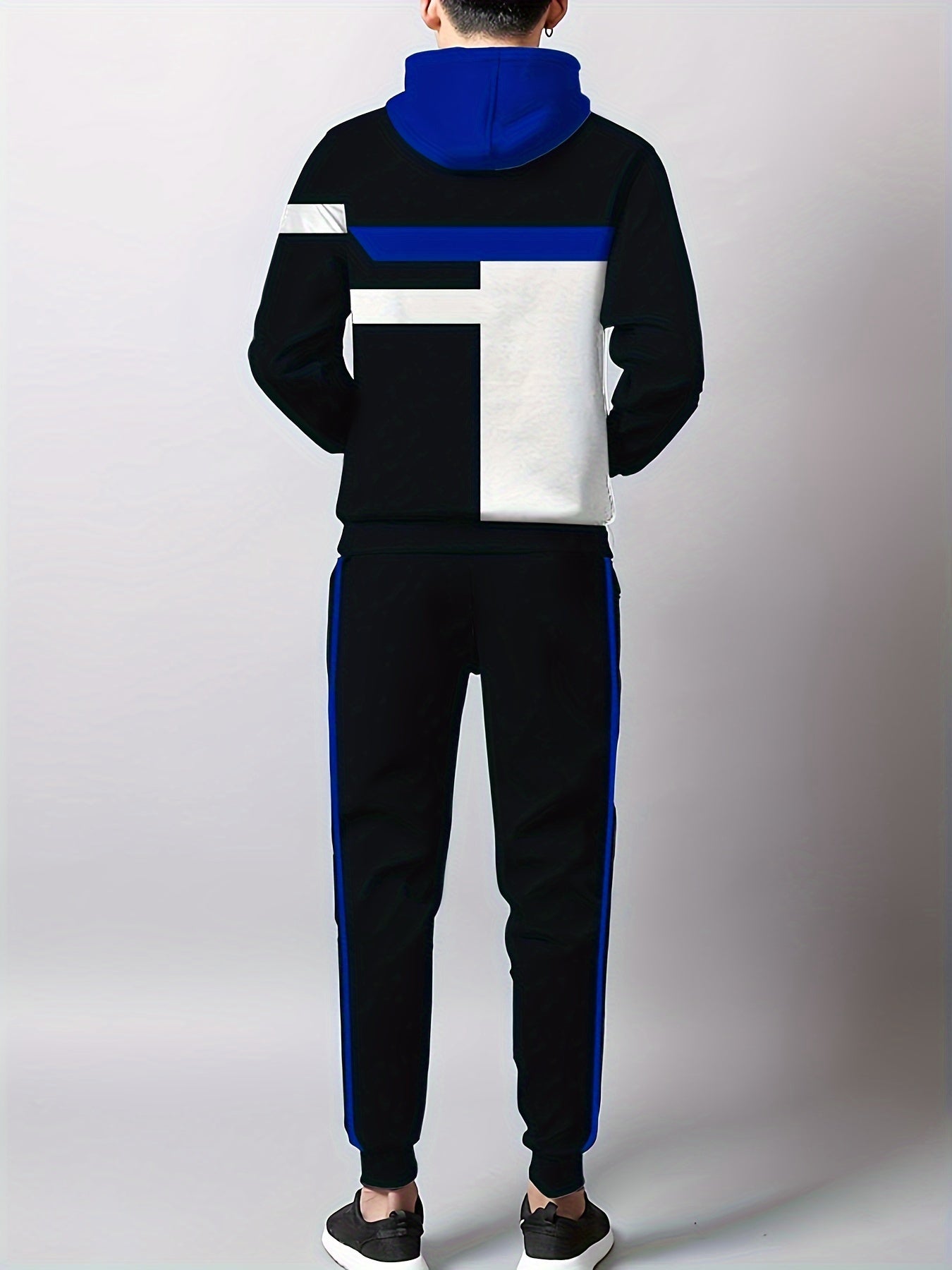 Mens Digital Print Hooded Tracksuit Set Polyester Outdoor