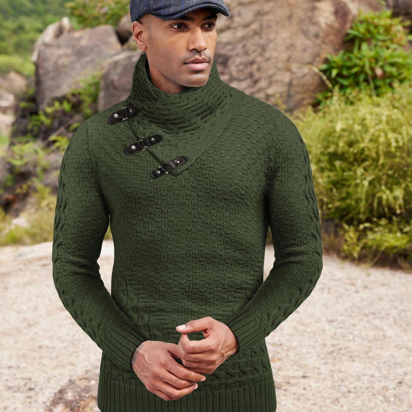 ELESOL Mens Knitted Turtleneck Sweater Slim Fit Pullover