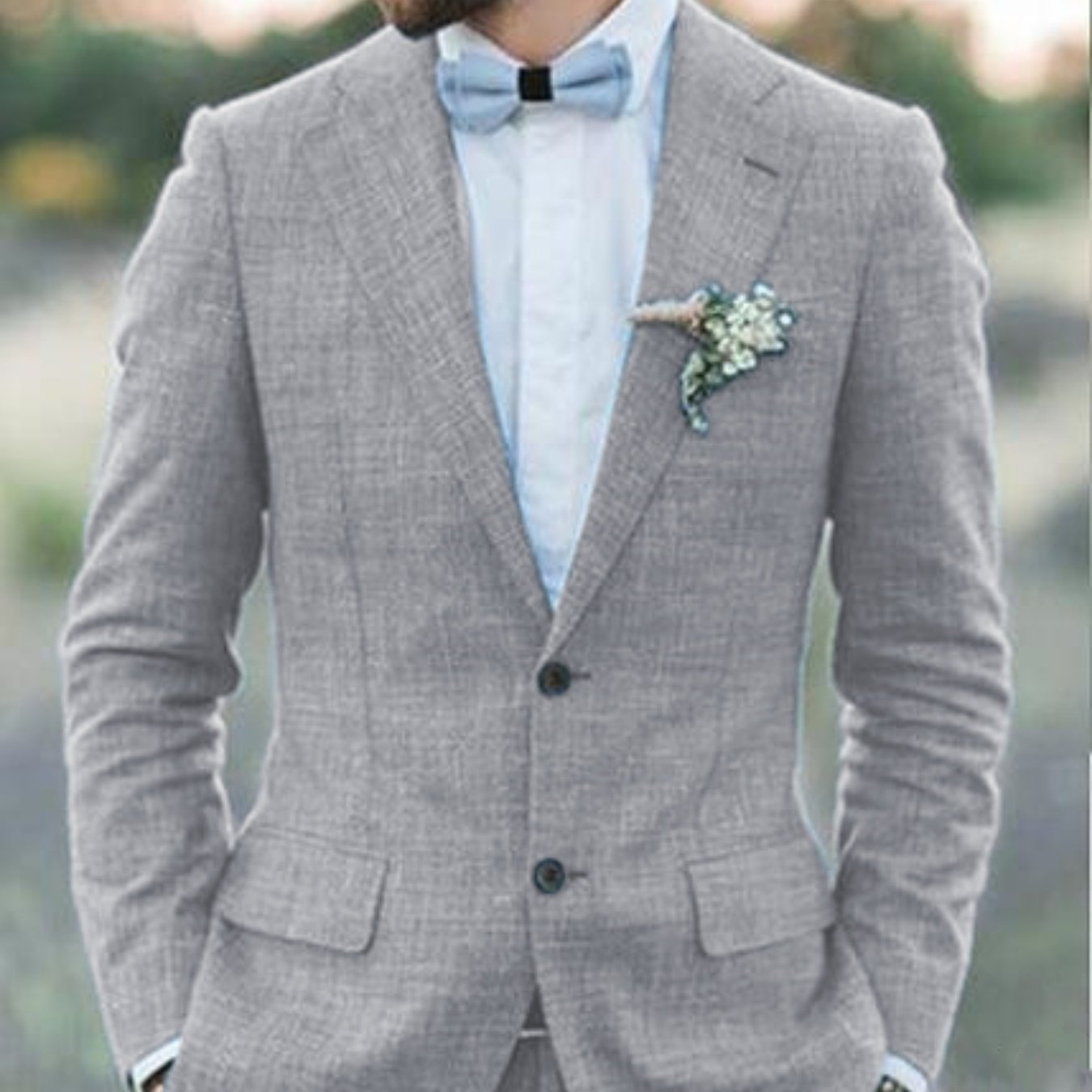Mens Cotton Linen Two Piece Suit Summer Wedding Formal