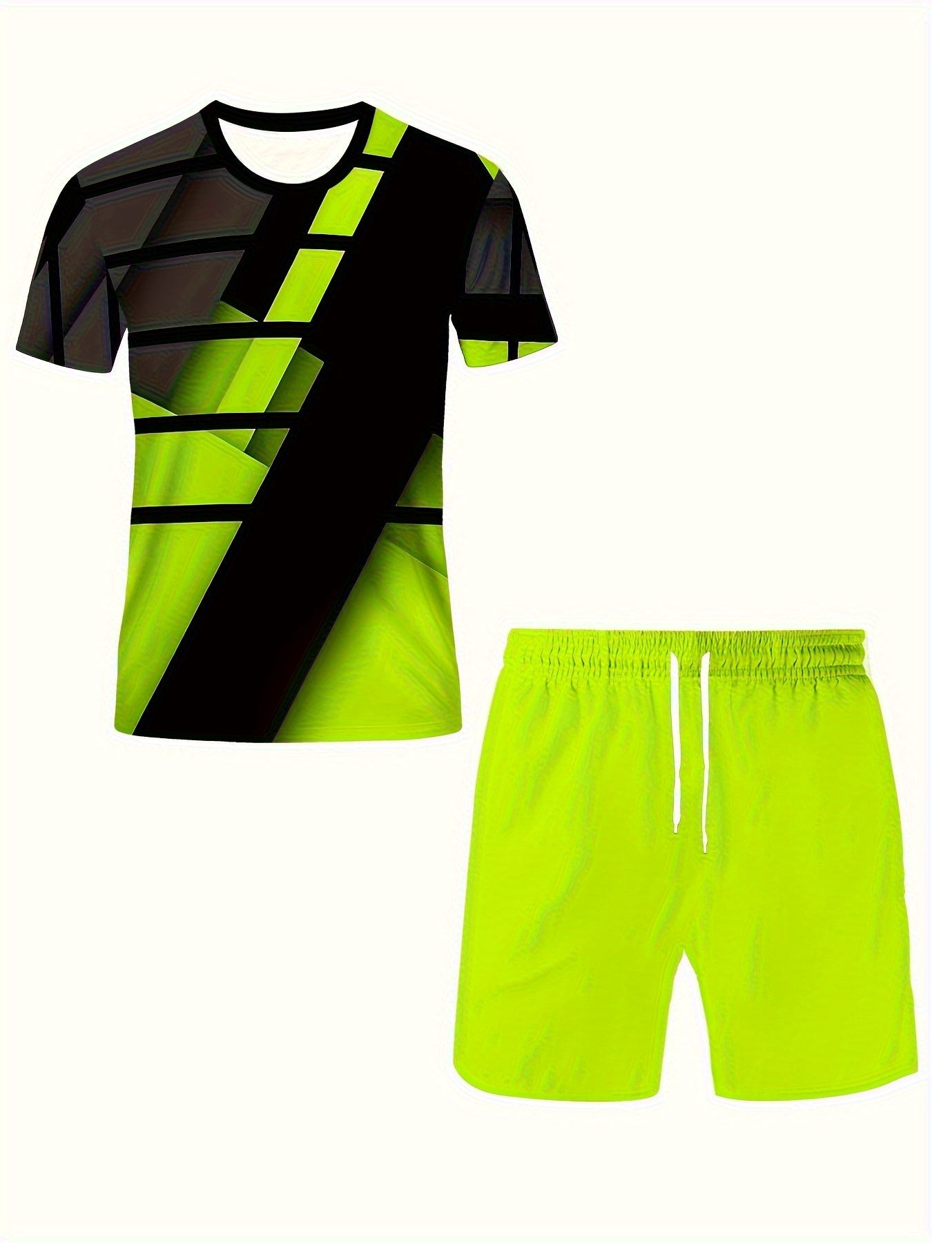 Geometric Graphic Print Men Summer Tee And Shorts Set