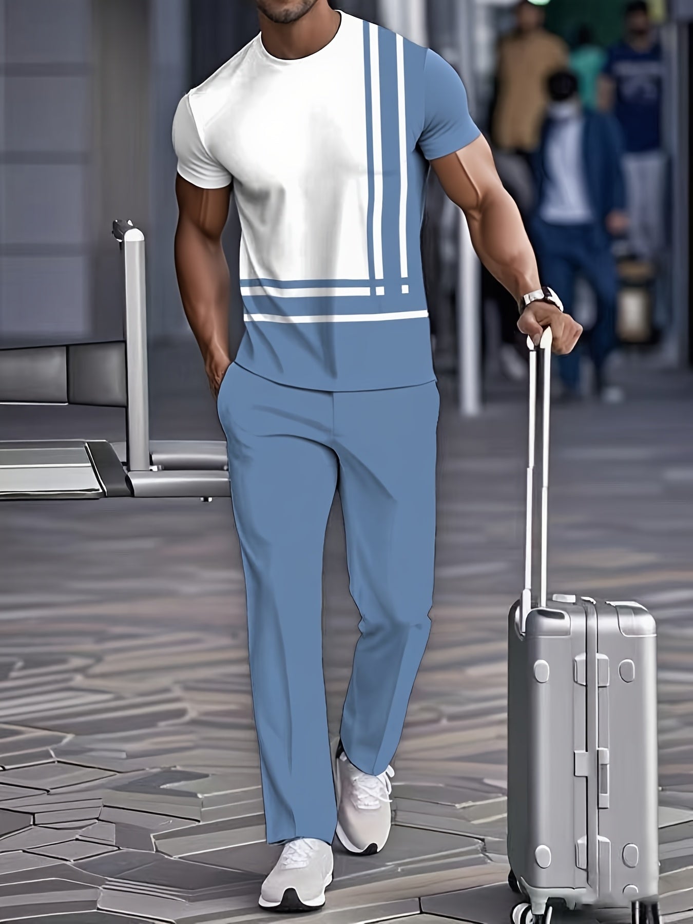 Geometric Pattern Men Leisure Wear Set European American