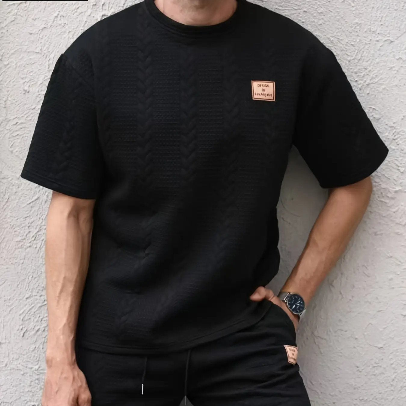 Mens Jacquard Two Piece Casual Set Breathable Homewear
