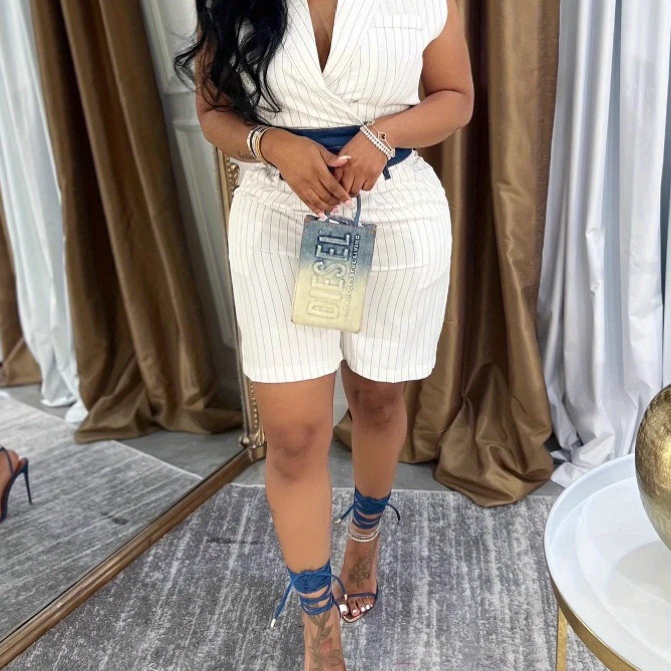 Two Piece Womens Spliced Sleeveless Vest Shorts Set